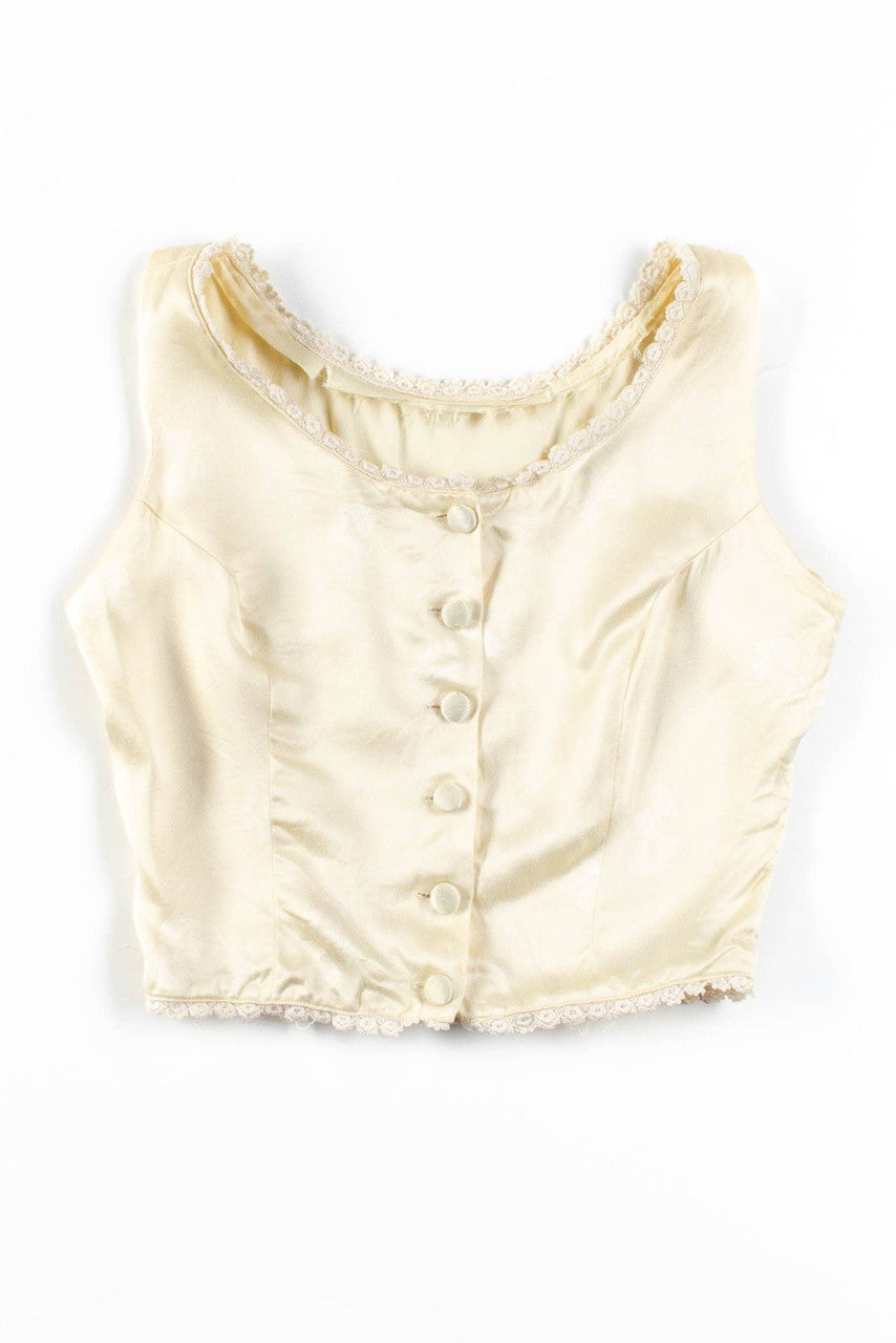 Cream Silky Button Up Vest
