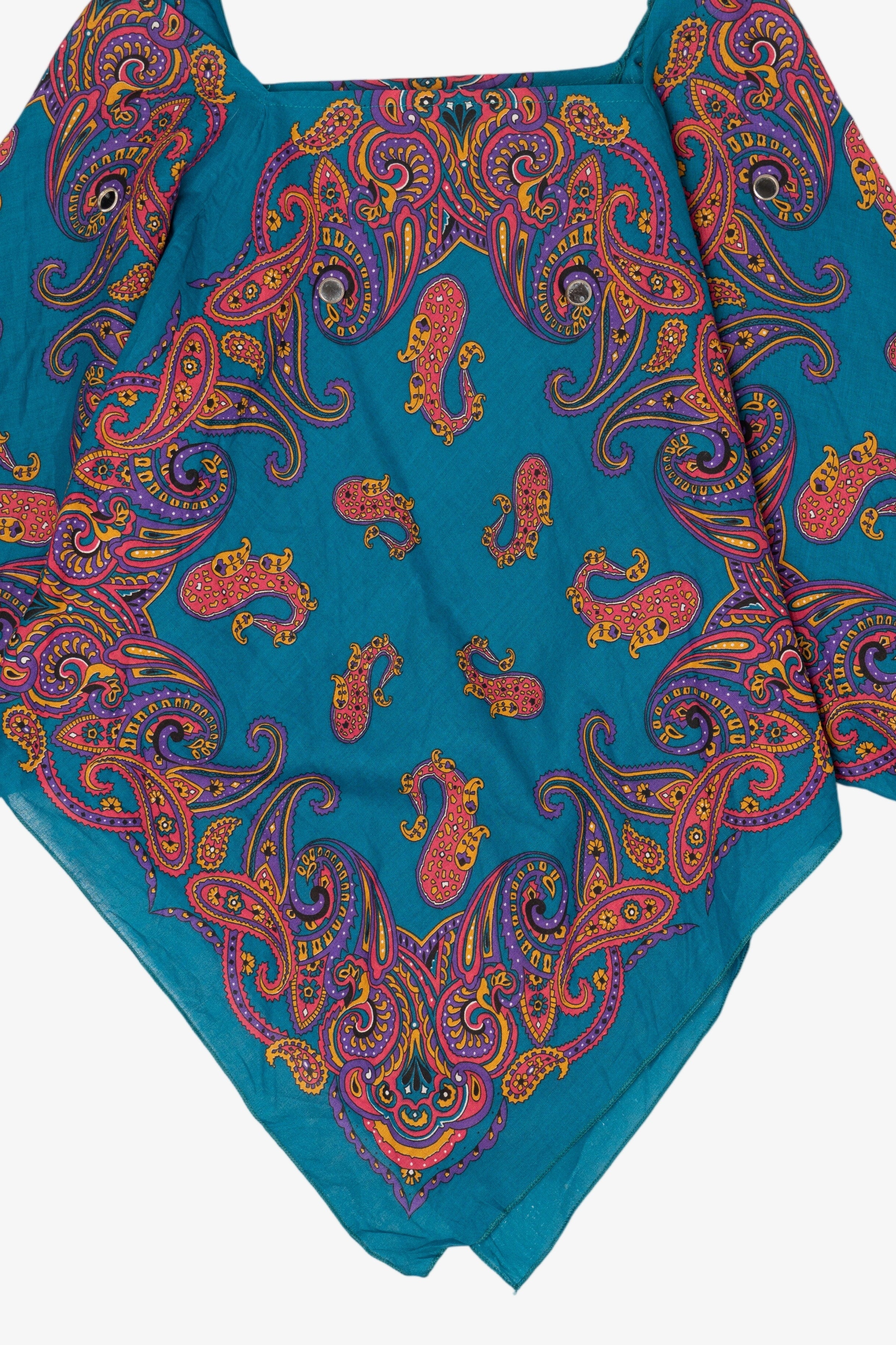 Vintage Teal Paisley Pattern Bandana Top Poncho (1980s)