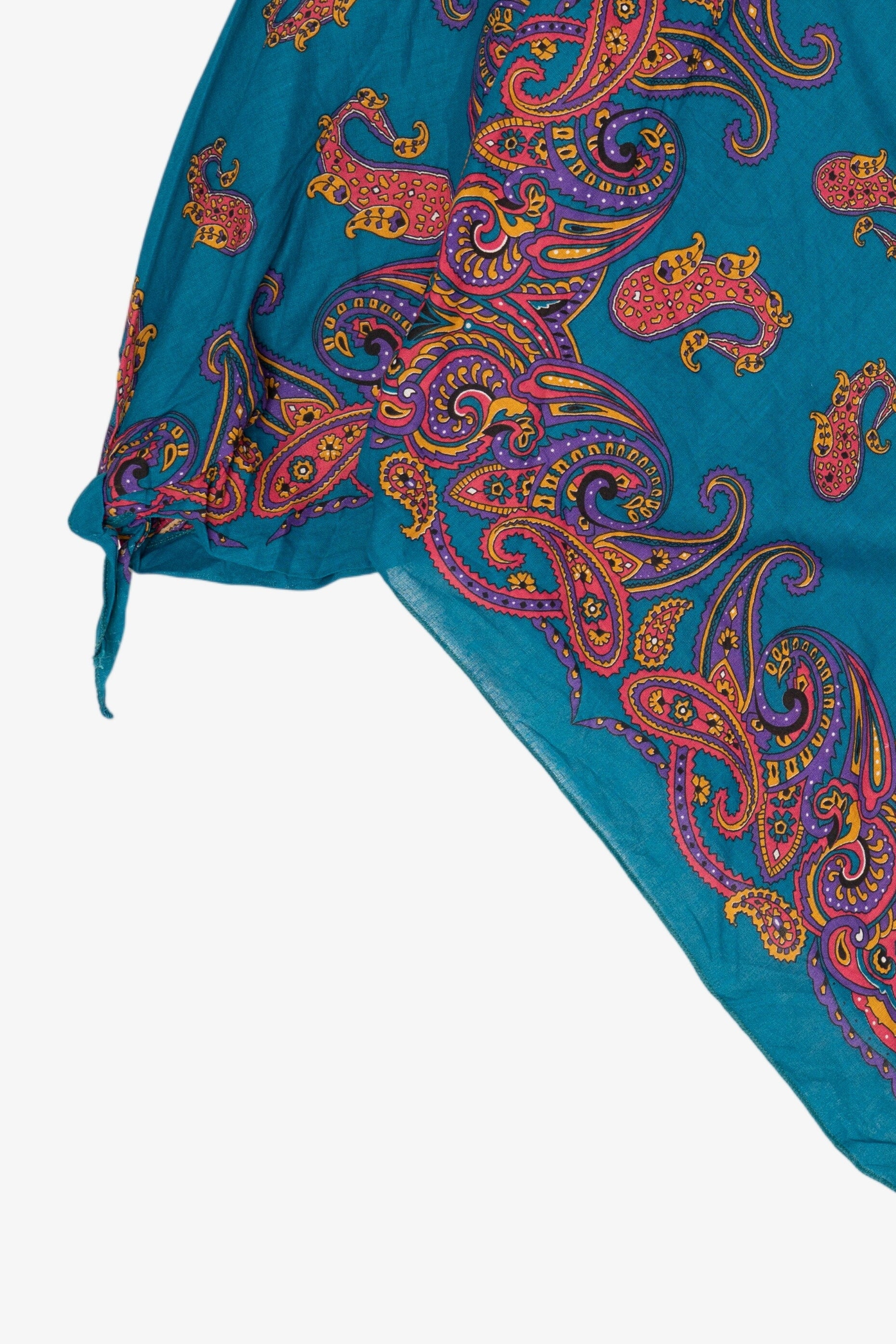Vintage Teal Paisley Pattern Bandana Top Poncho (1980s)