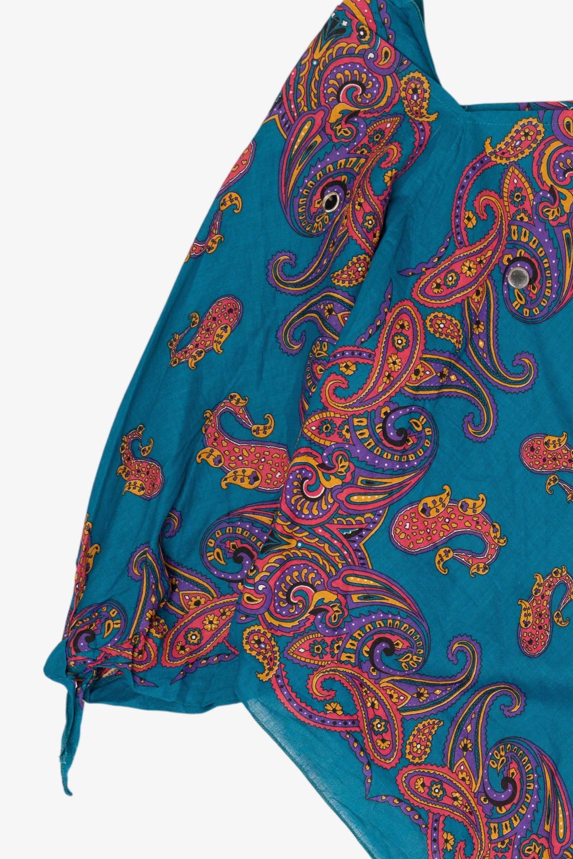Vintage Teal Paisley Pattern Bandana Top Poncho (1980s)