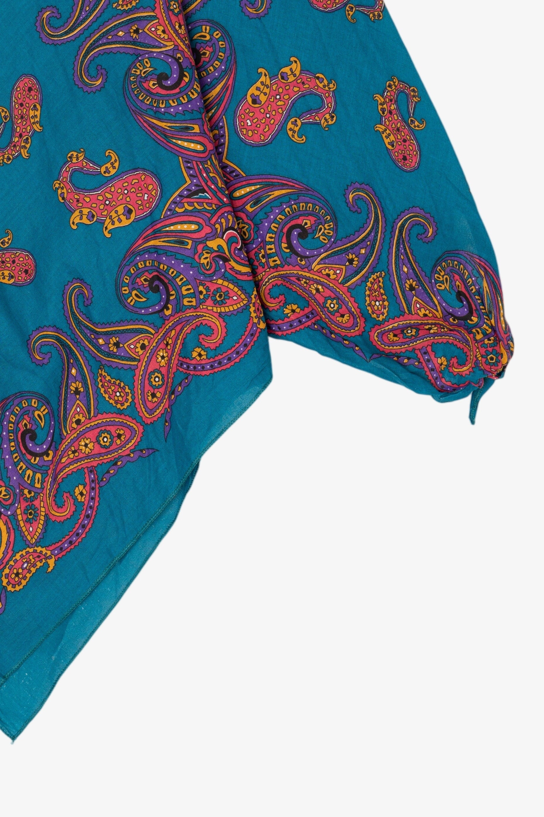 Vintage Teal Paisley Pattern Bandana Top Poncho (1980s)