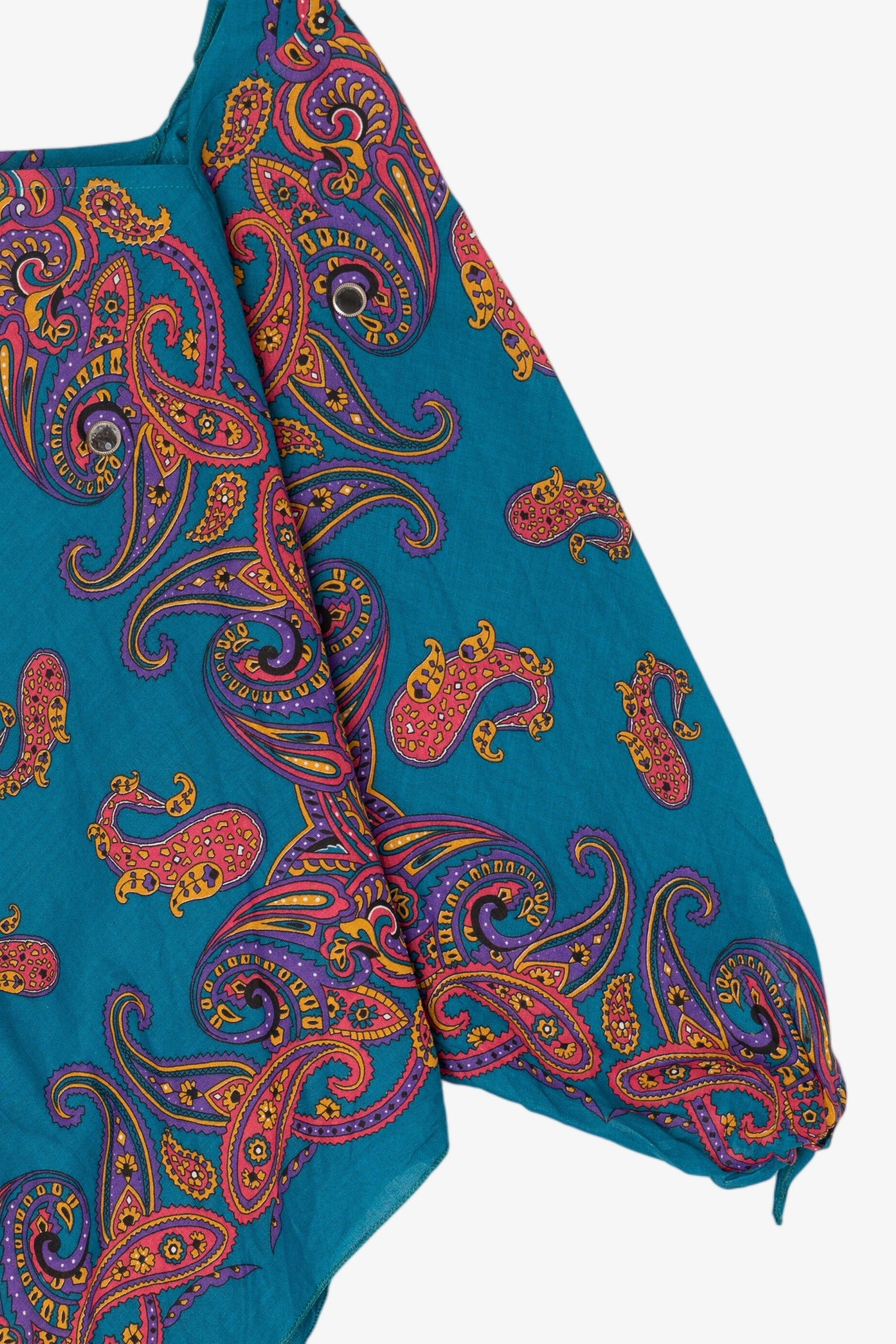 Vintage Teal Paisley Pattern Bandana Top Poncho (1980s)
