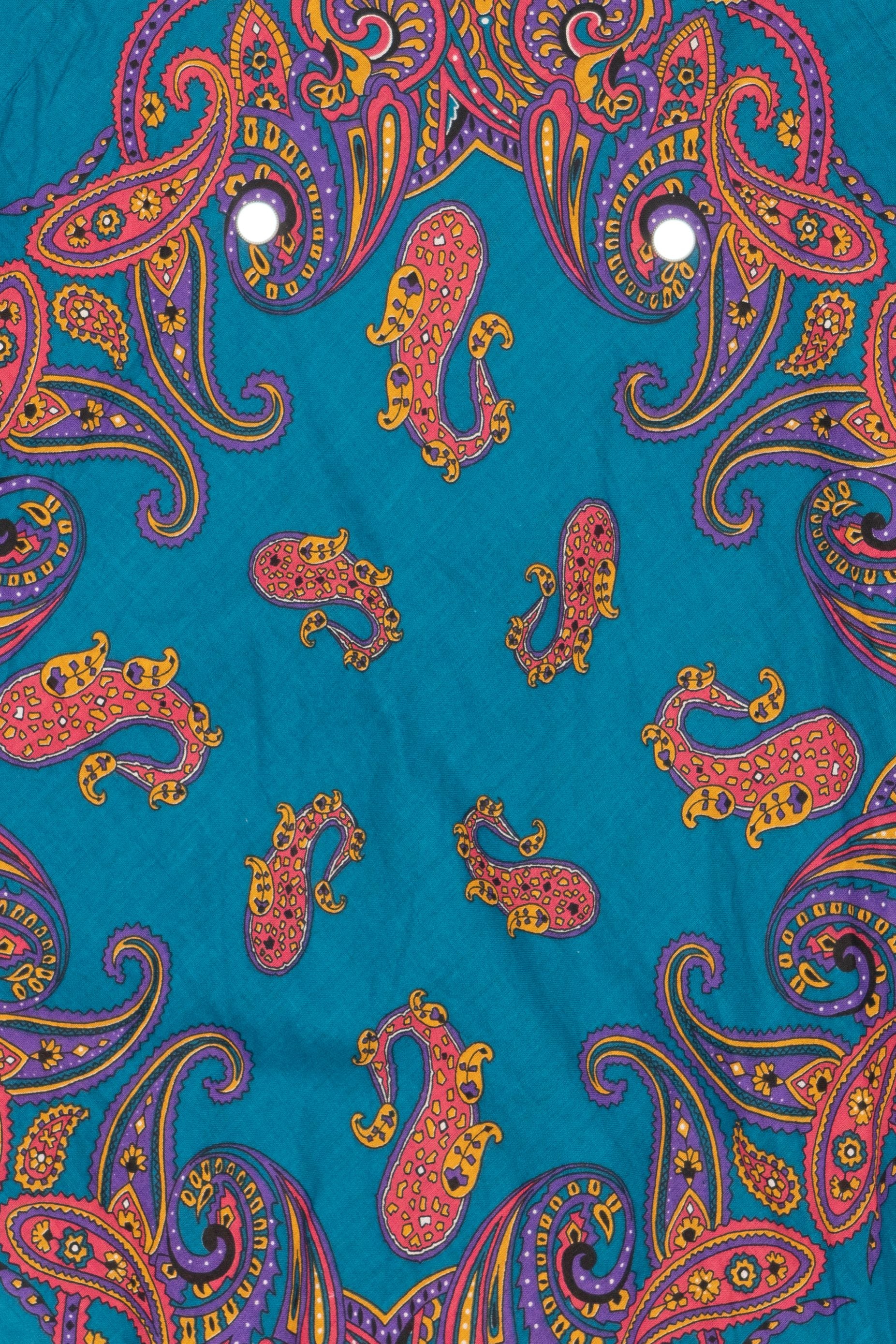 Vintage Teal Paisley Pattern Bandana Top Poncho (1980s)