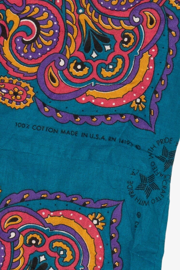 Vintage Teal Paisley Pattern Bandana Top Poncho (1980s)