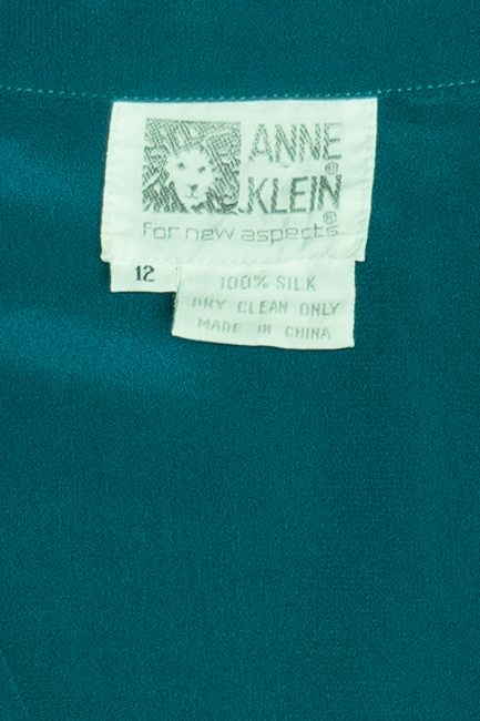 Vintage Anne Klein Embroidered Logo Lightweight Silk Blouse (1990s)