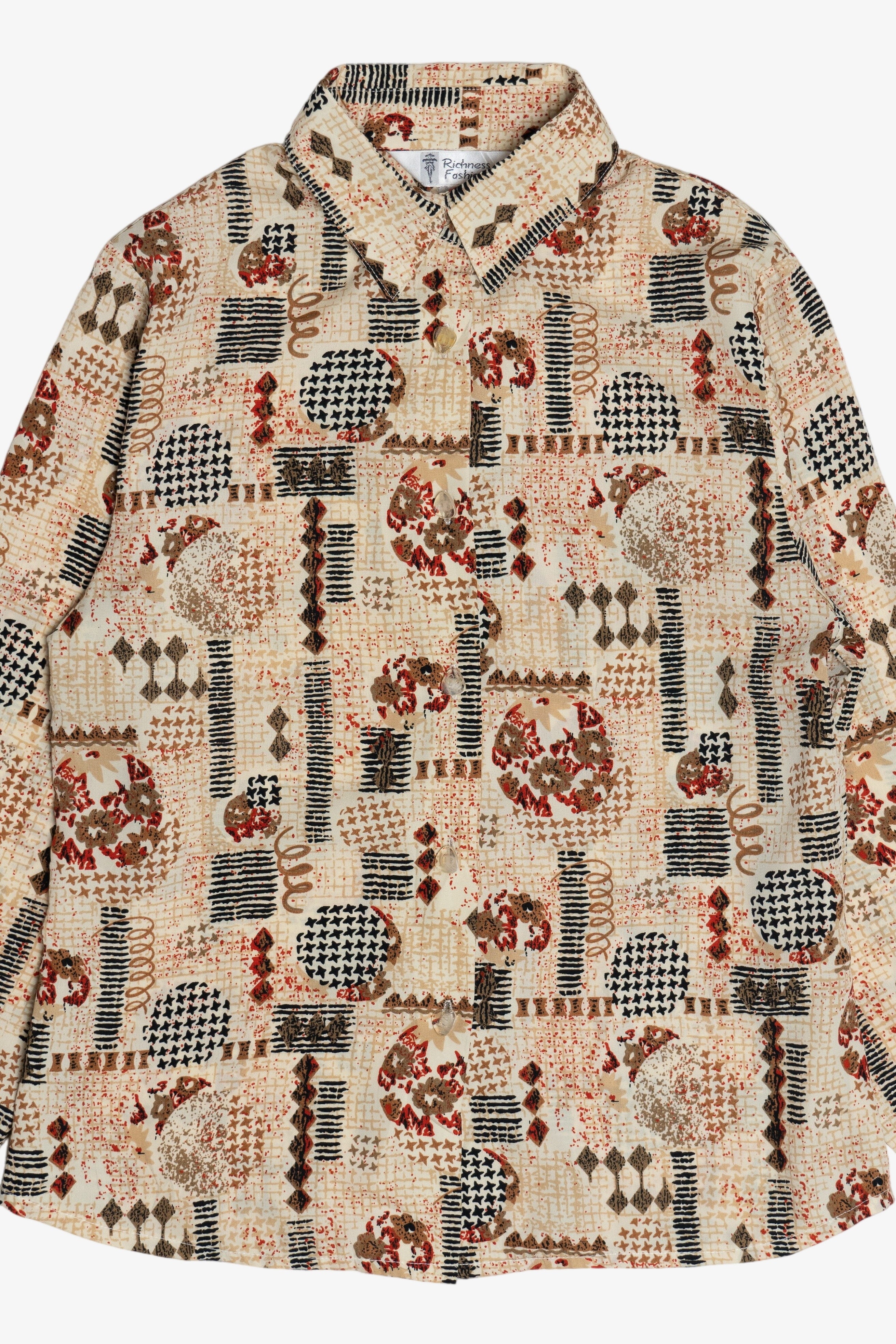 Vintage Fun Mixed Pattern Graphic Button Up Blouse (1990s)