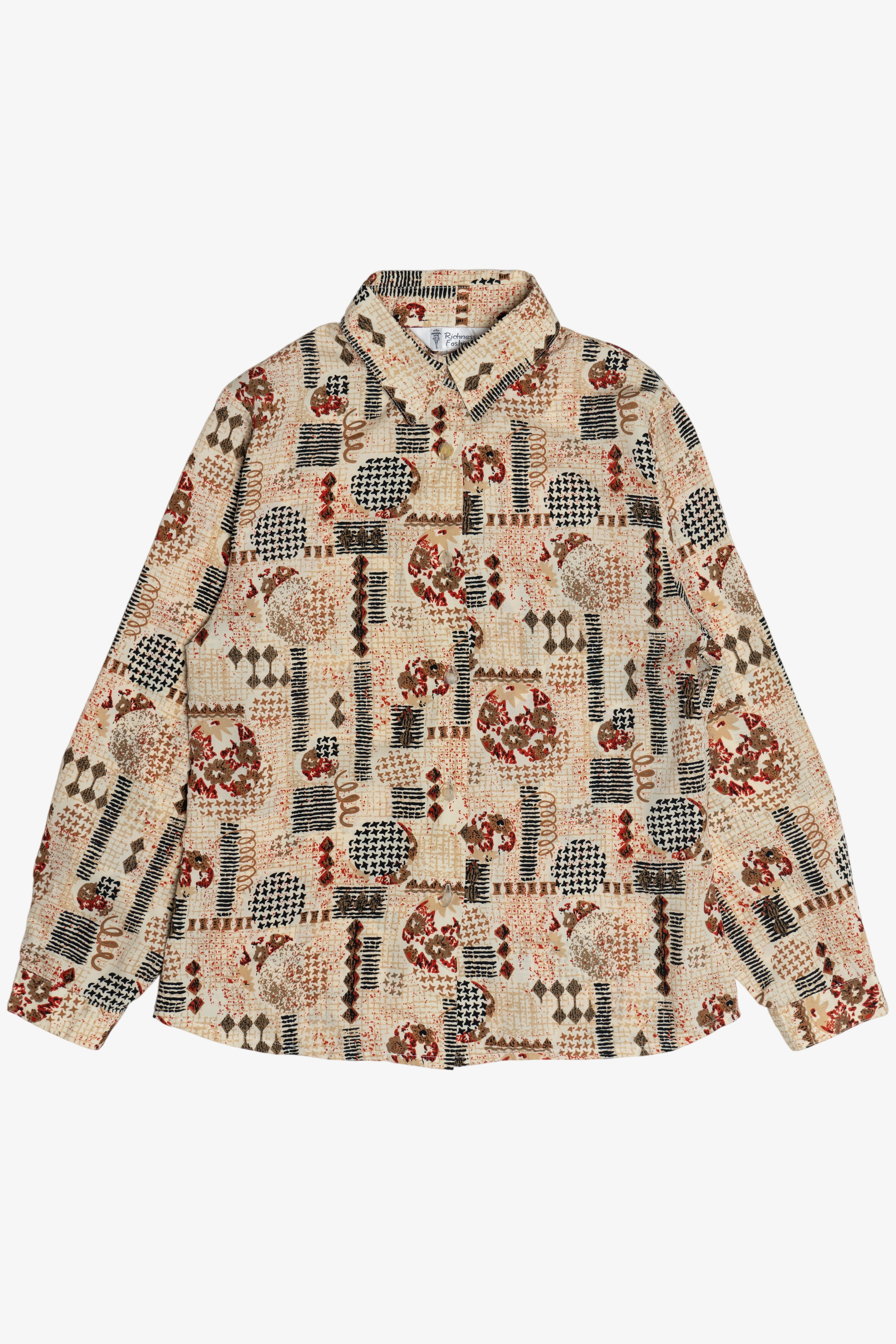 Vintage Fun Mixed Pattern Graphic Button Up Blouse (1990s)