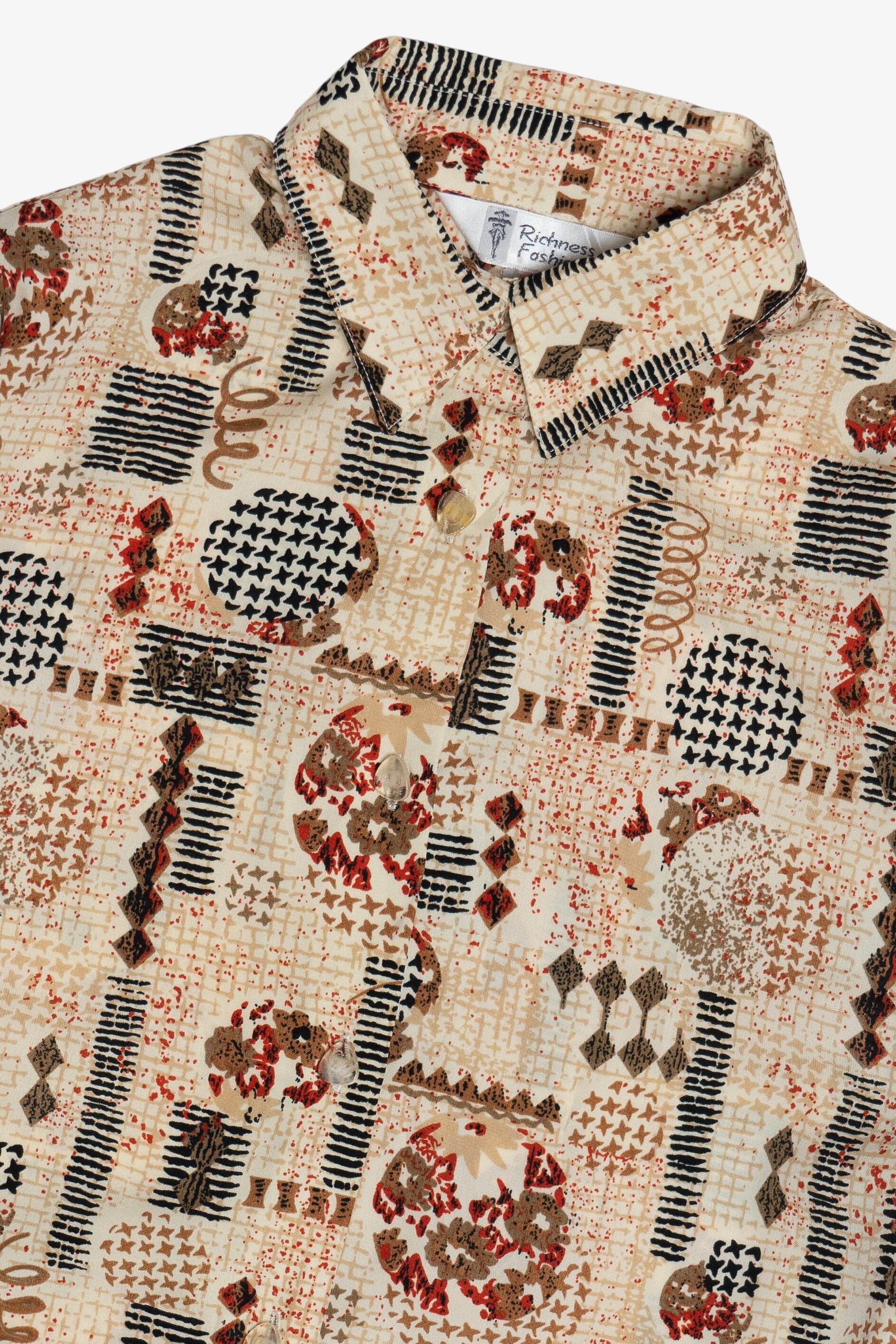 Vintage Fun Mixed Pattern Graphic Button Up Blouse (1990s)