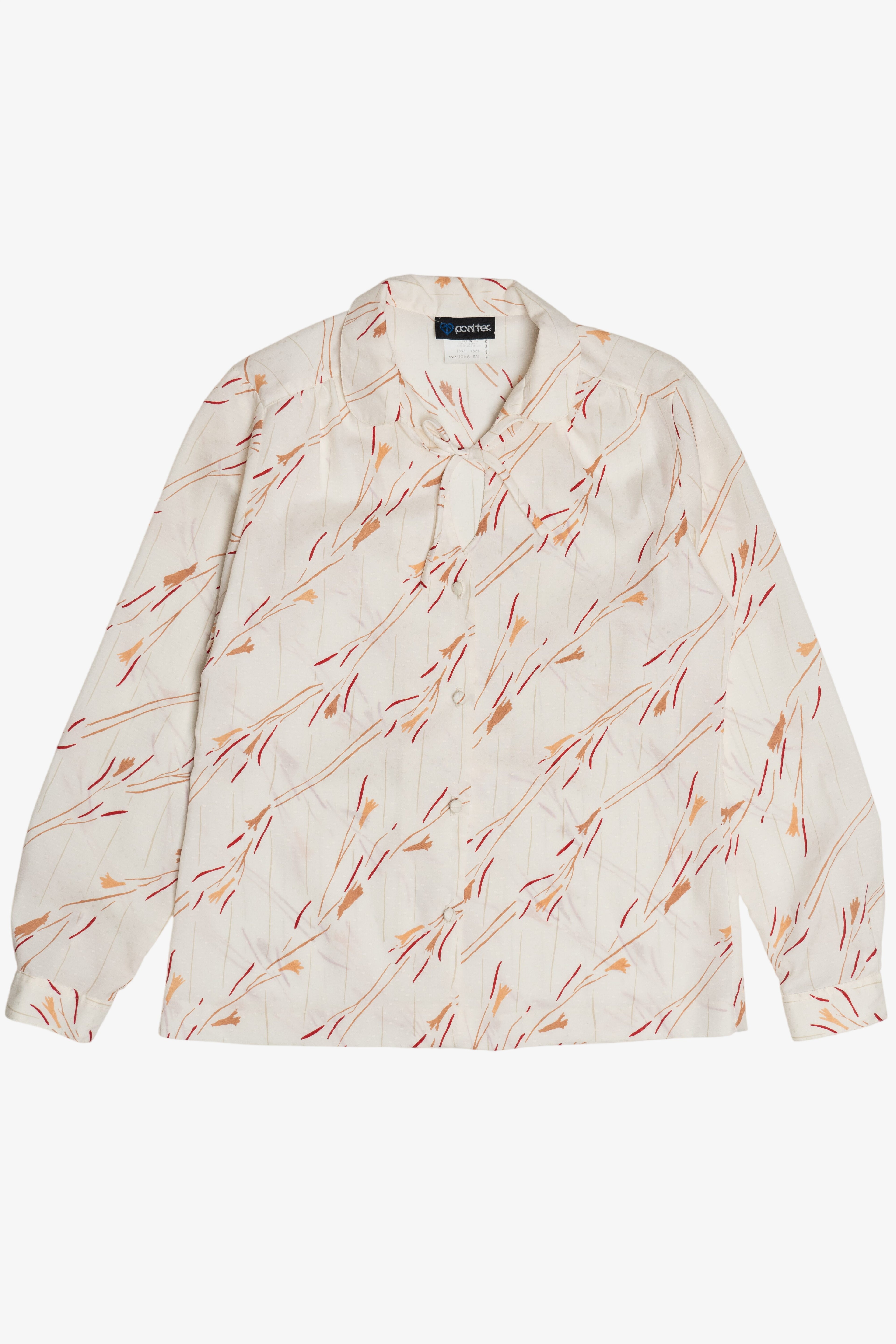 Vintage Wispy Prairie Ribbon Tie Polyester Blouse (1980s)