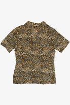 Vintage Stretchy Leopard Print V-Neck Collared Top (1990s)