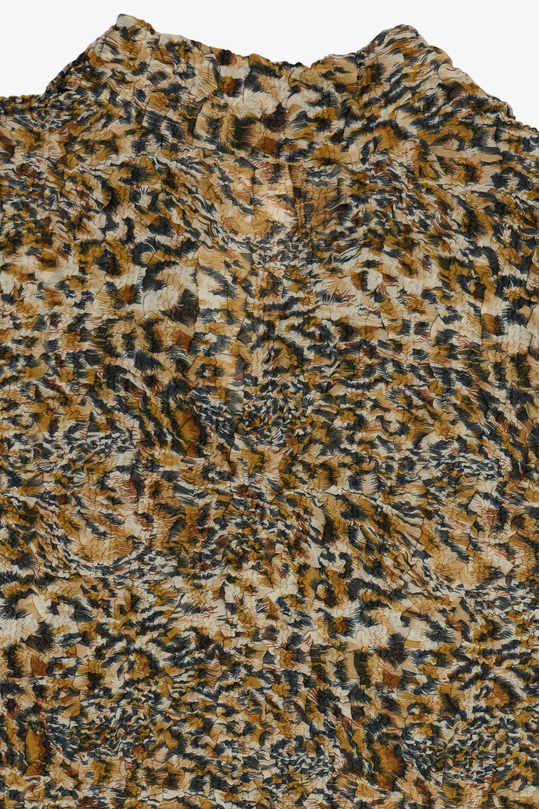 Vintage Stretchy Leopard Print V-Neck Collared Top (1990s)