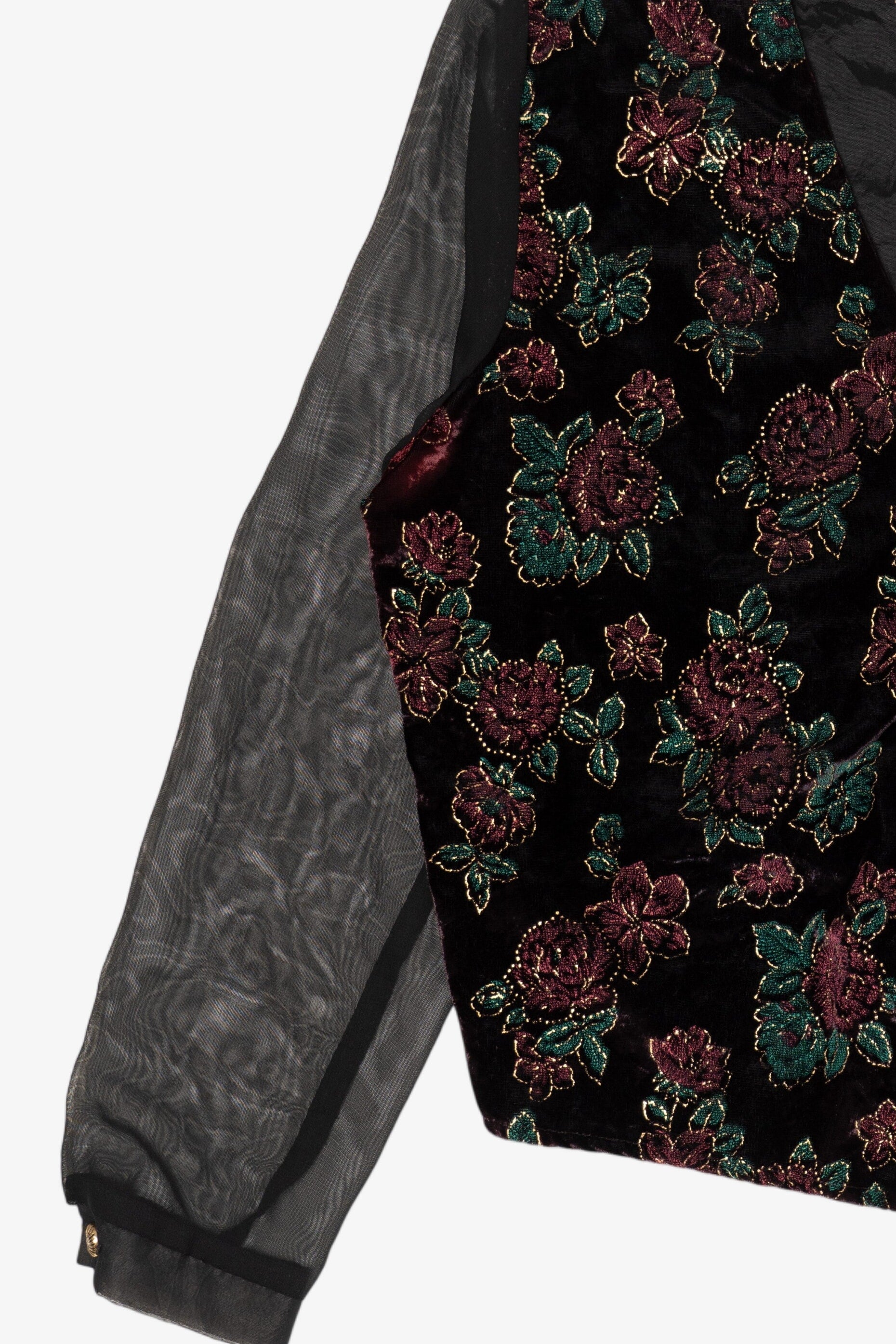 Vintage Bentley Velvet Vest And Sheer Sleeves Button Up Blouse (1980s)