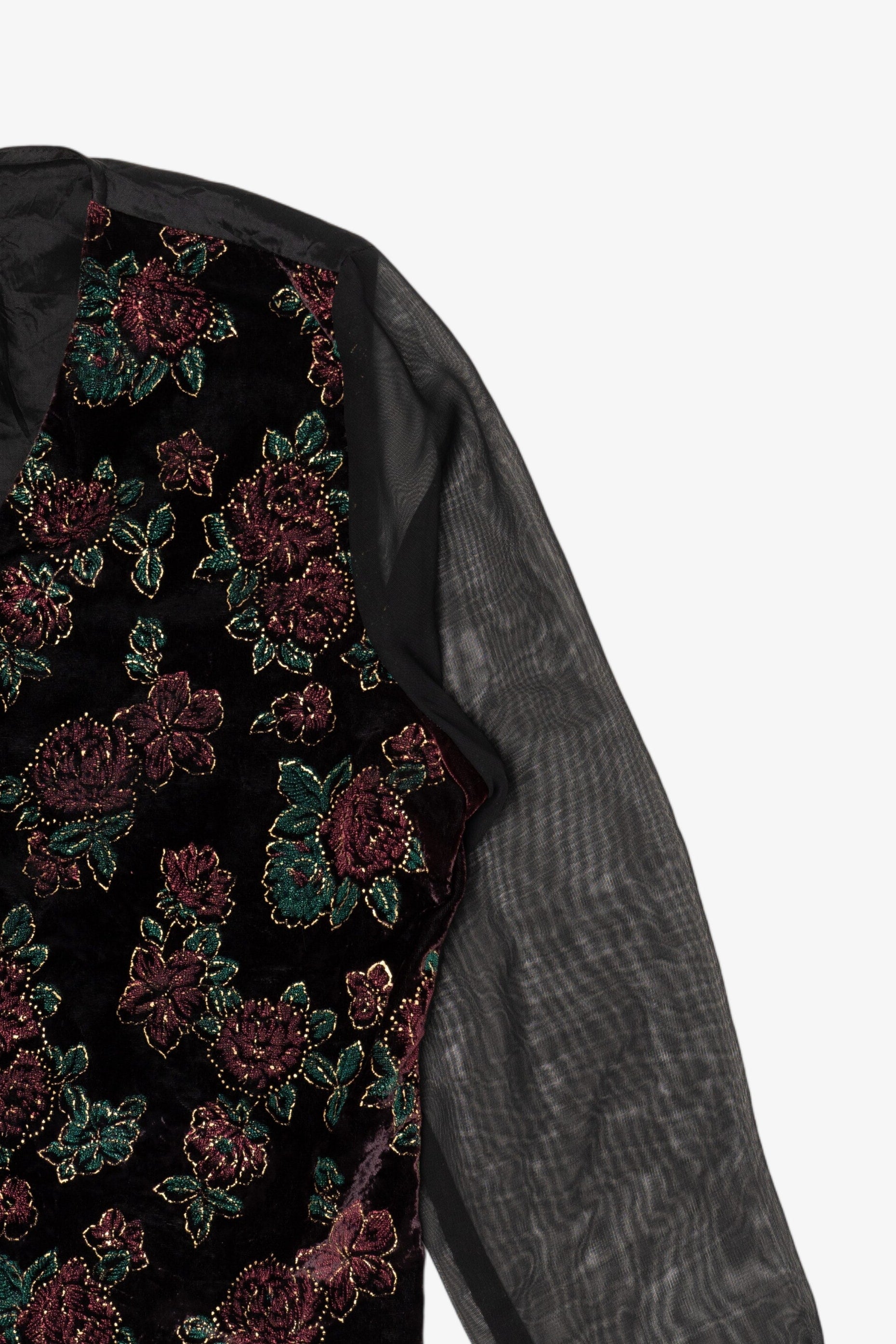 Vintage Bentley Velvet Vest And Sheer Sleeves Button Up Blouse (1980s)