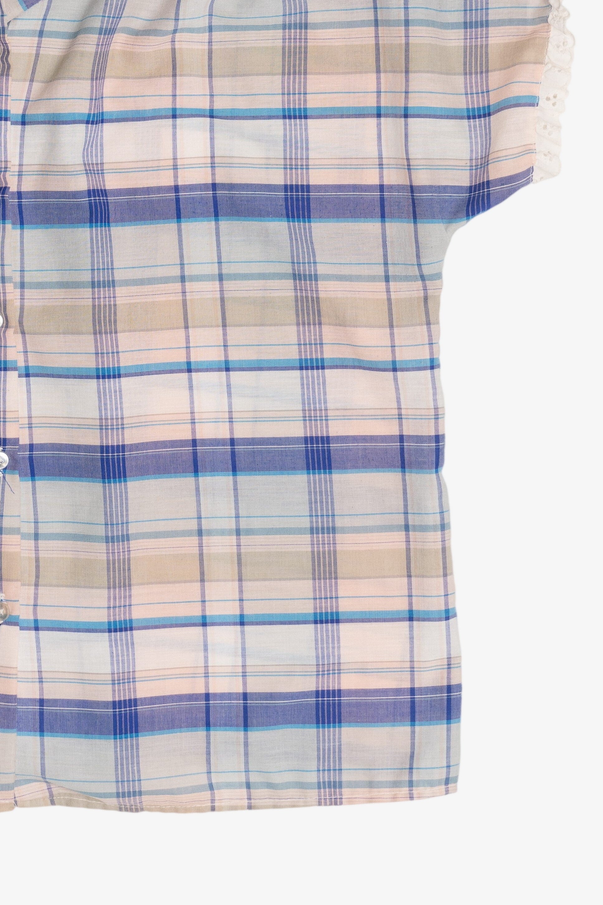 Vintage Plaid Lace Trim Collar Button Up (1980s)