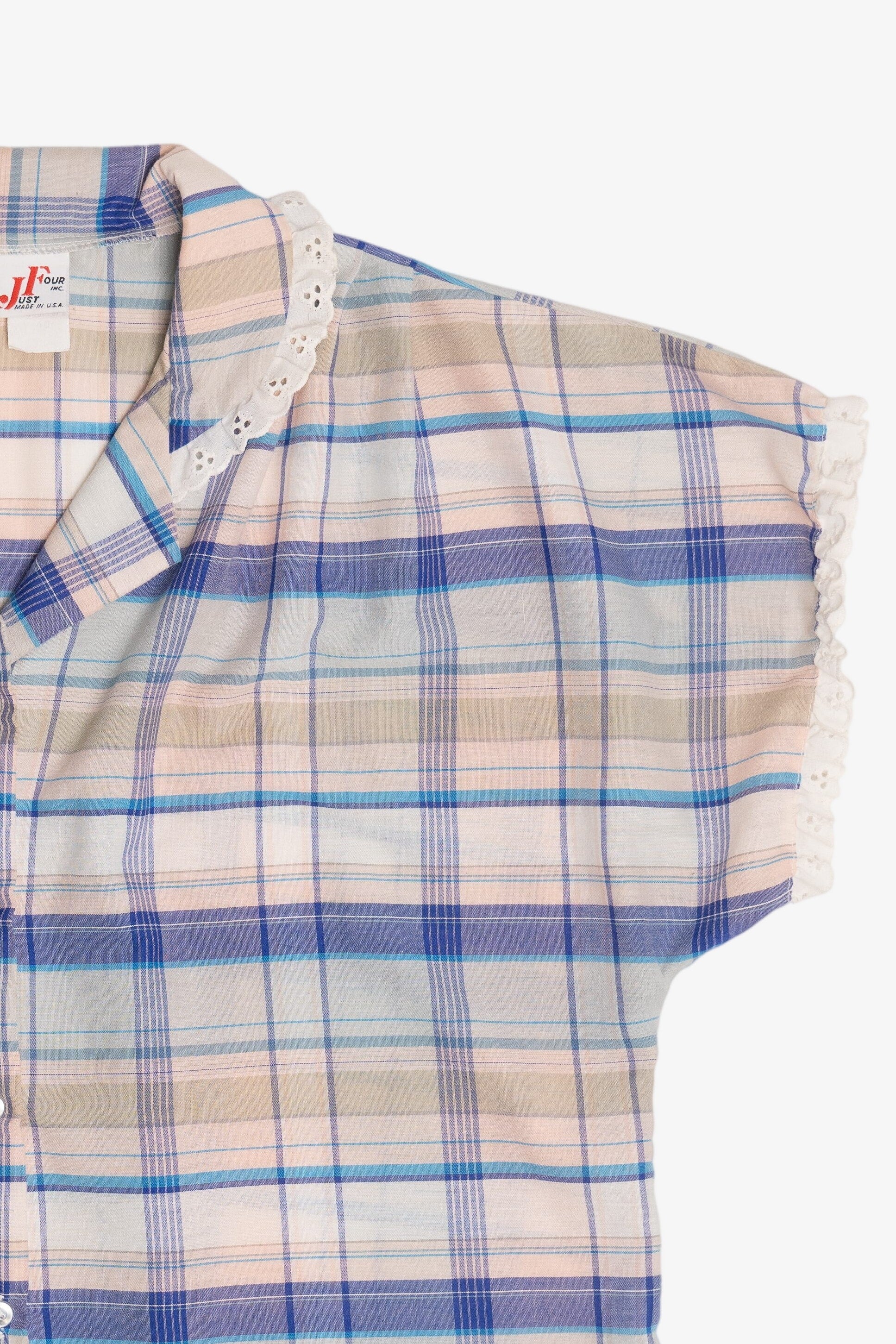 Vintage Plaid Lace Trim Collar Button Up (1980s)