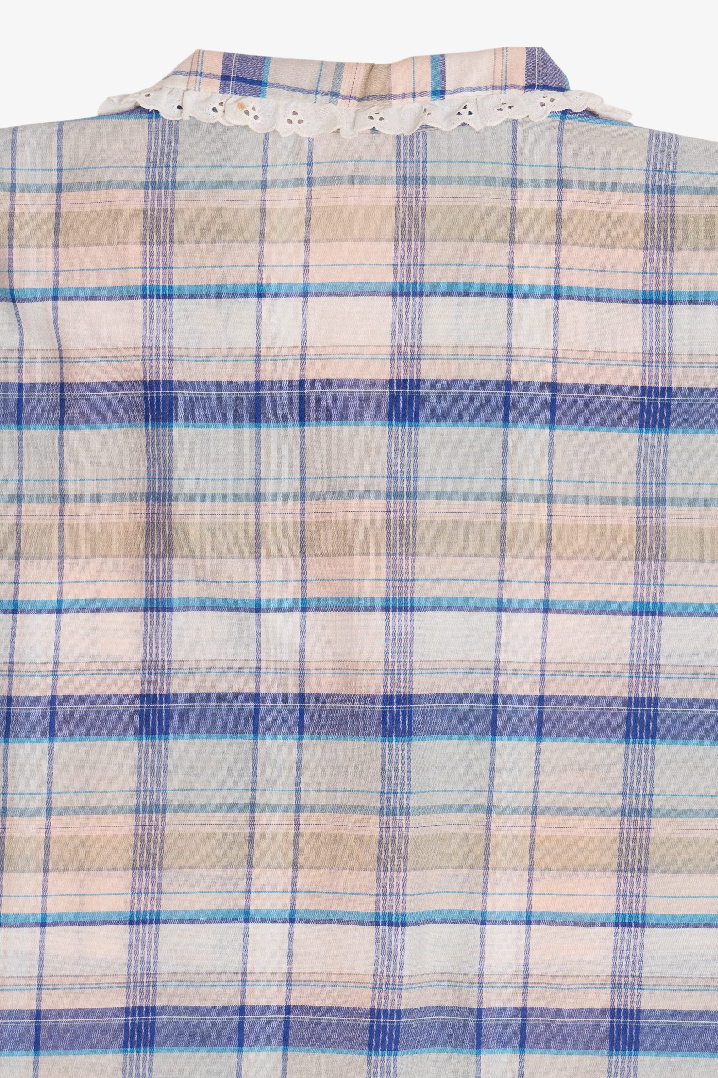Vintage Plaid Lace Trim Collar Button Up (1980s)