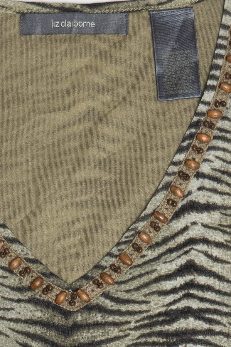 Vintage Liz Claiborne Zebra Mesh Quarter Sleeve Top (2000s)