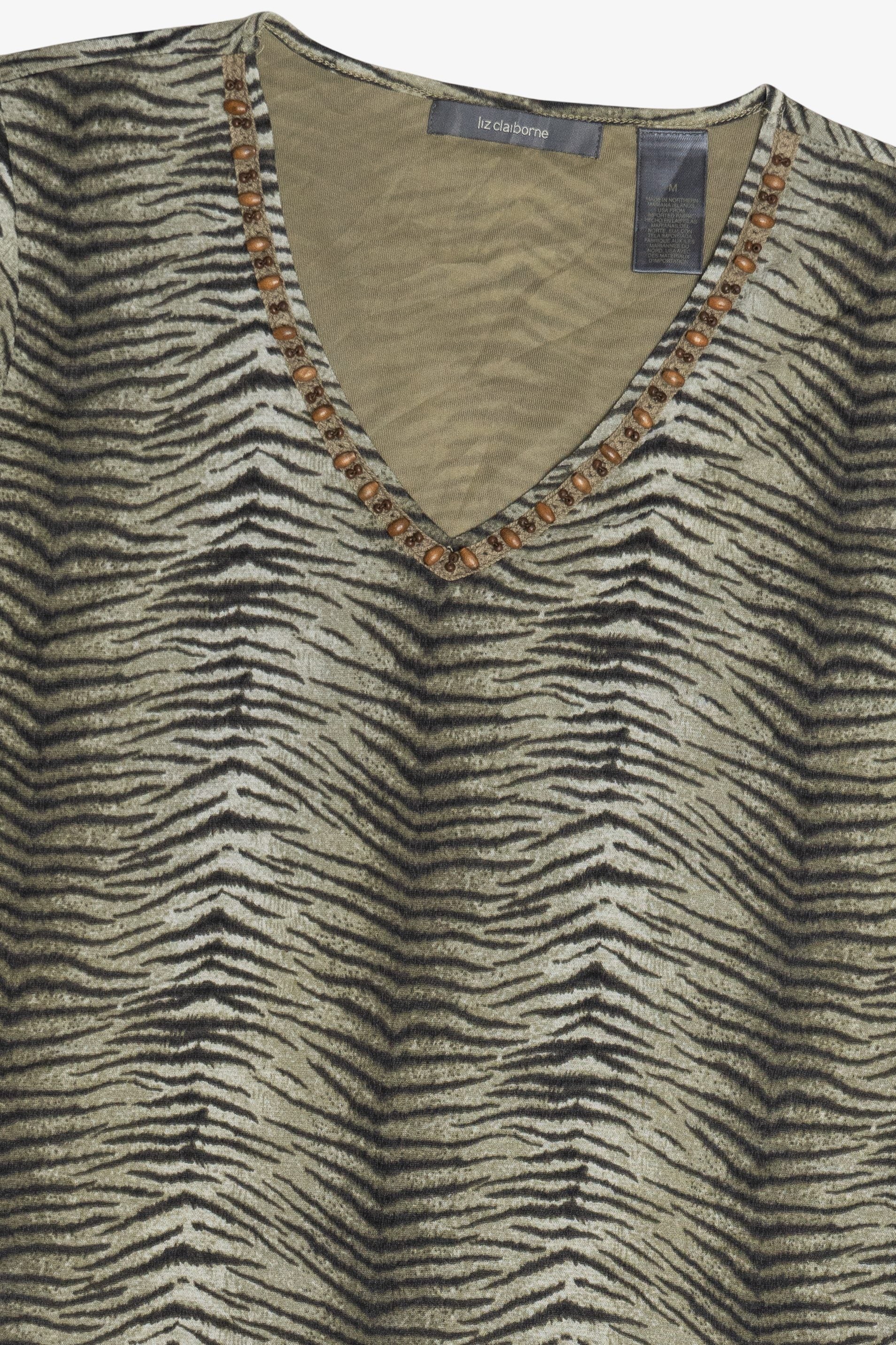 Vintage Liz Claiborne Zebra Mesh Quarter Sleeve Top (2000s)