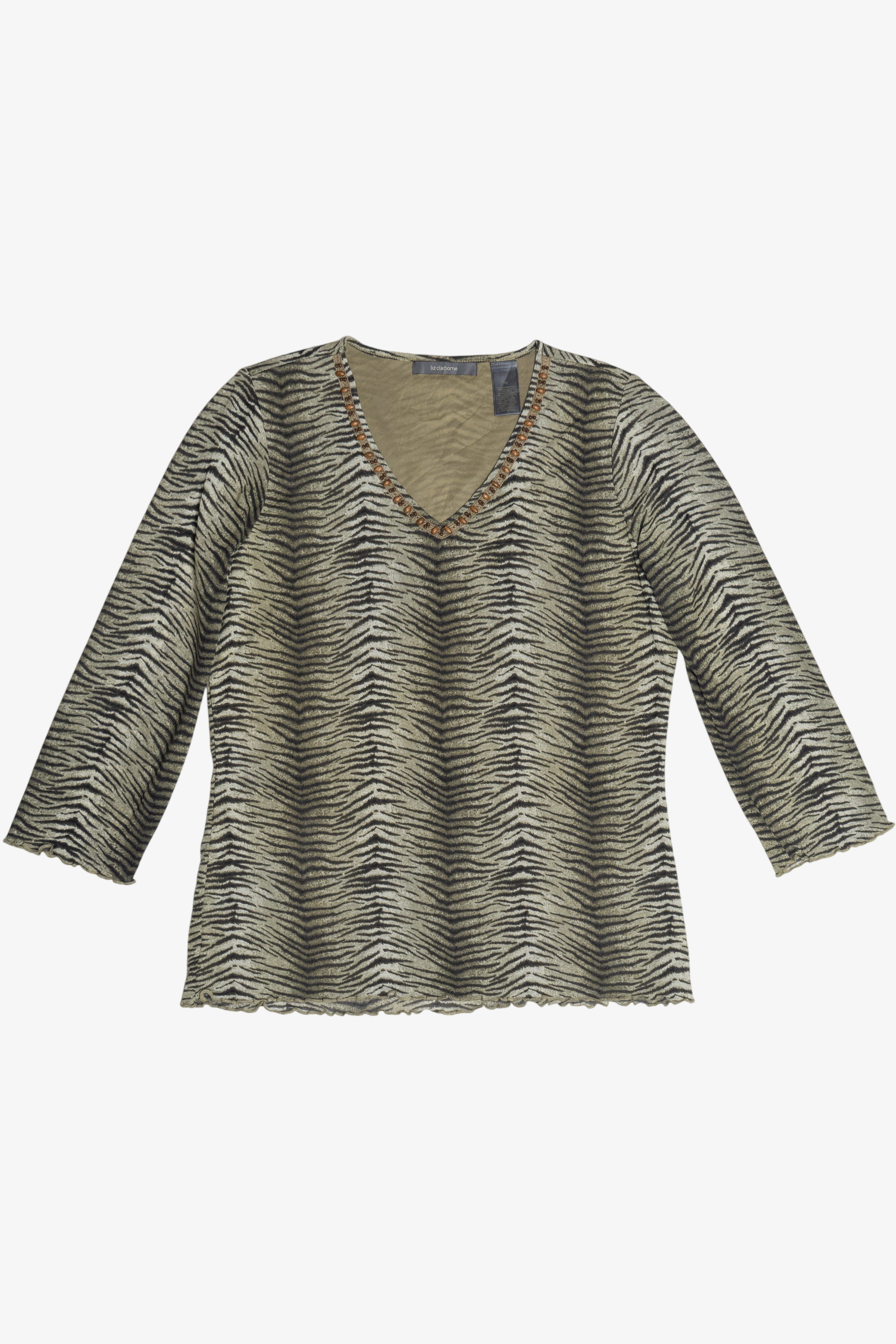 Vintage Liz Claiborne Zebra Mesh Quarter Sleeve Top (2000s)