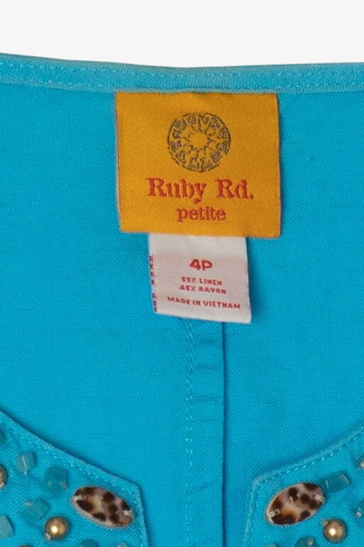 Vintage Y2k Turquoise Beaded Ruby Rd Cardigan (2000s)