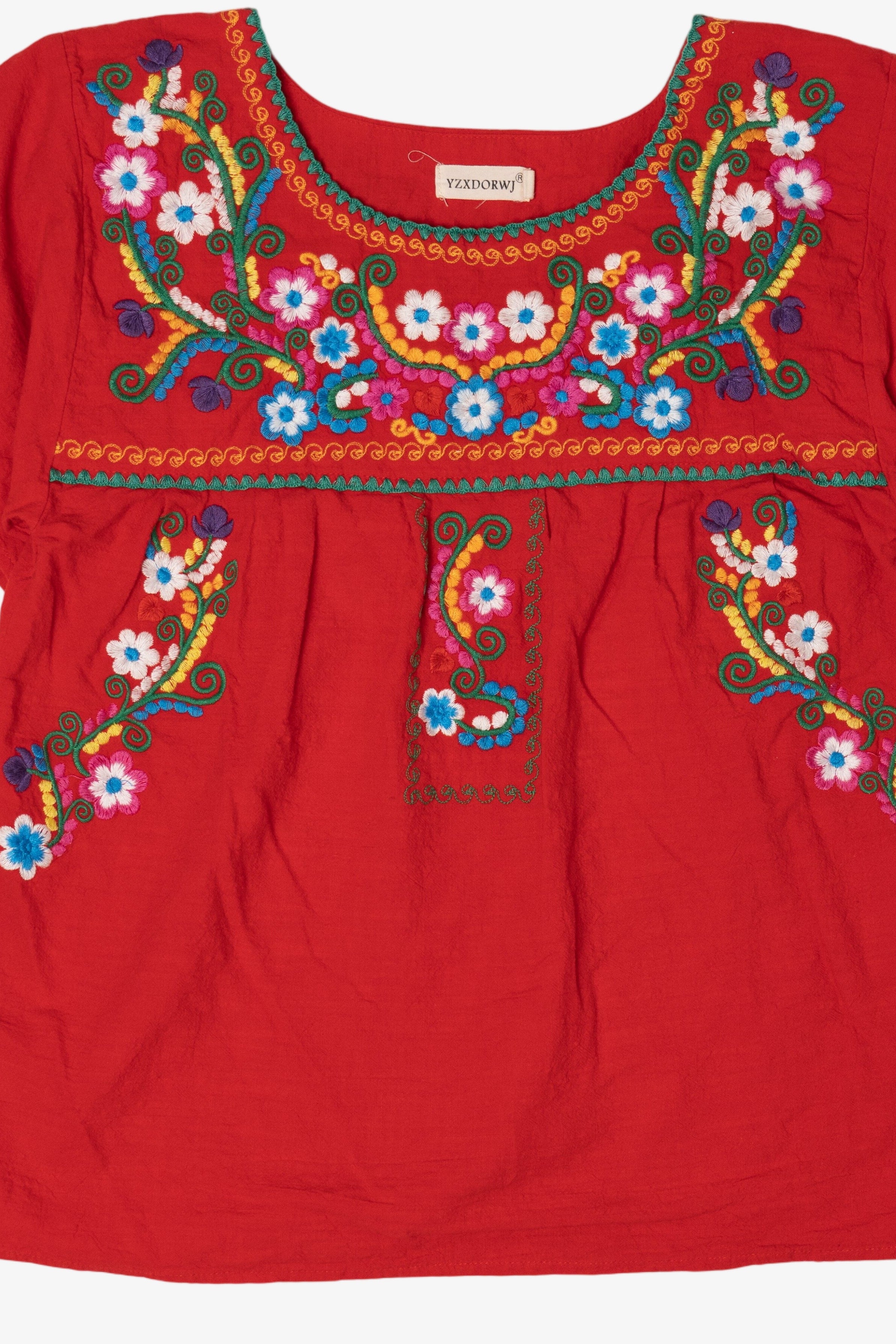 Red YZXDORWJ Embroidered Floral Blouse