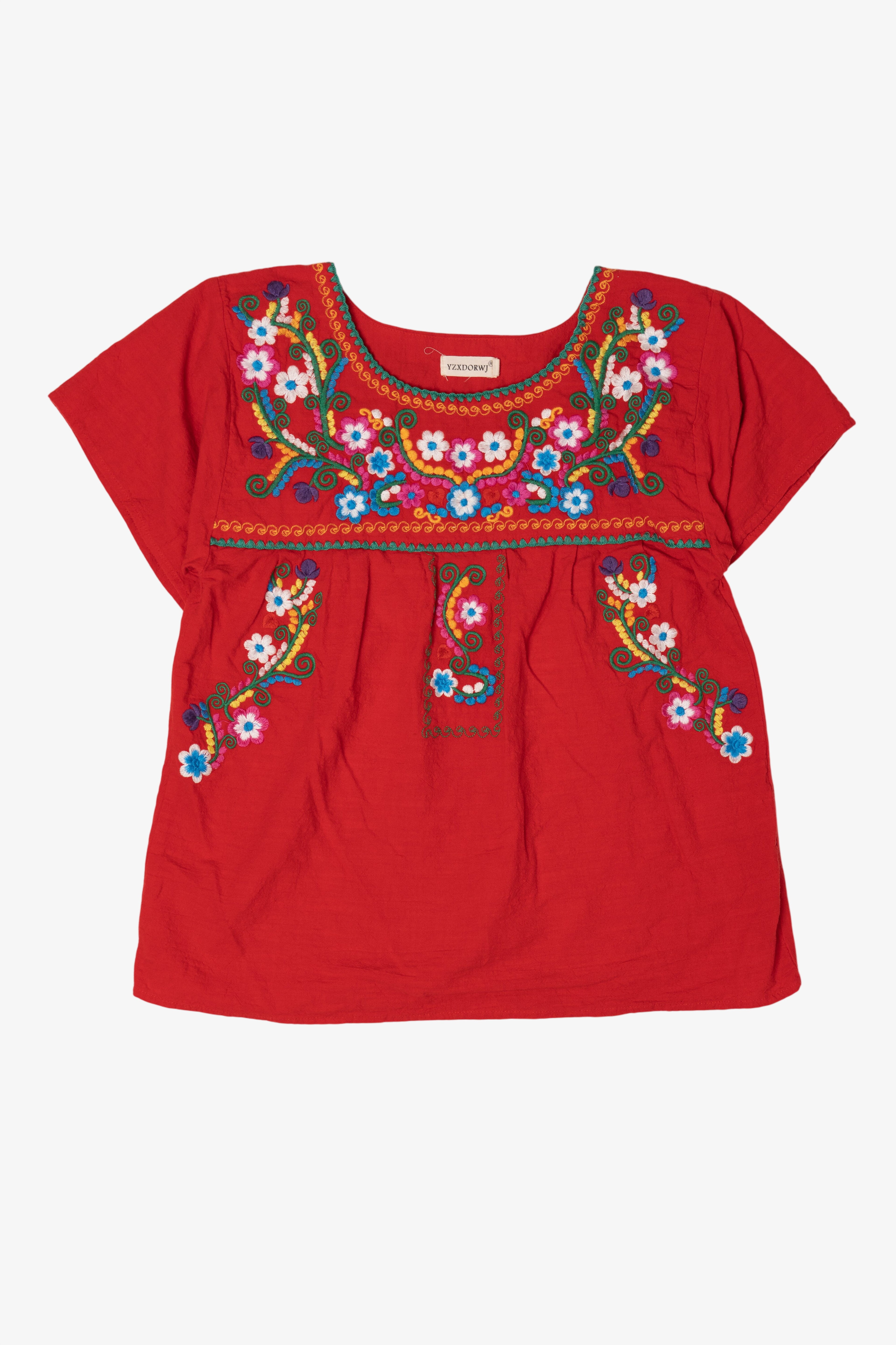 Red YZXDORWJ Embroidered Floral Blouse
