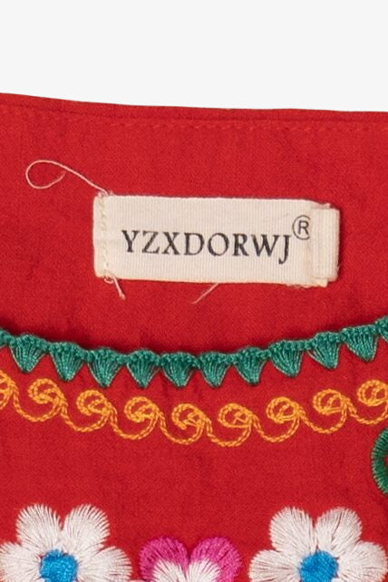 Red YZXDORWJ Embroidered Floral Blouse