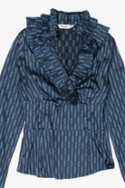 Navy Blue Roxelan Ruffled Collar Blouse