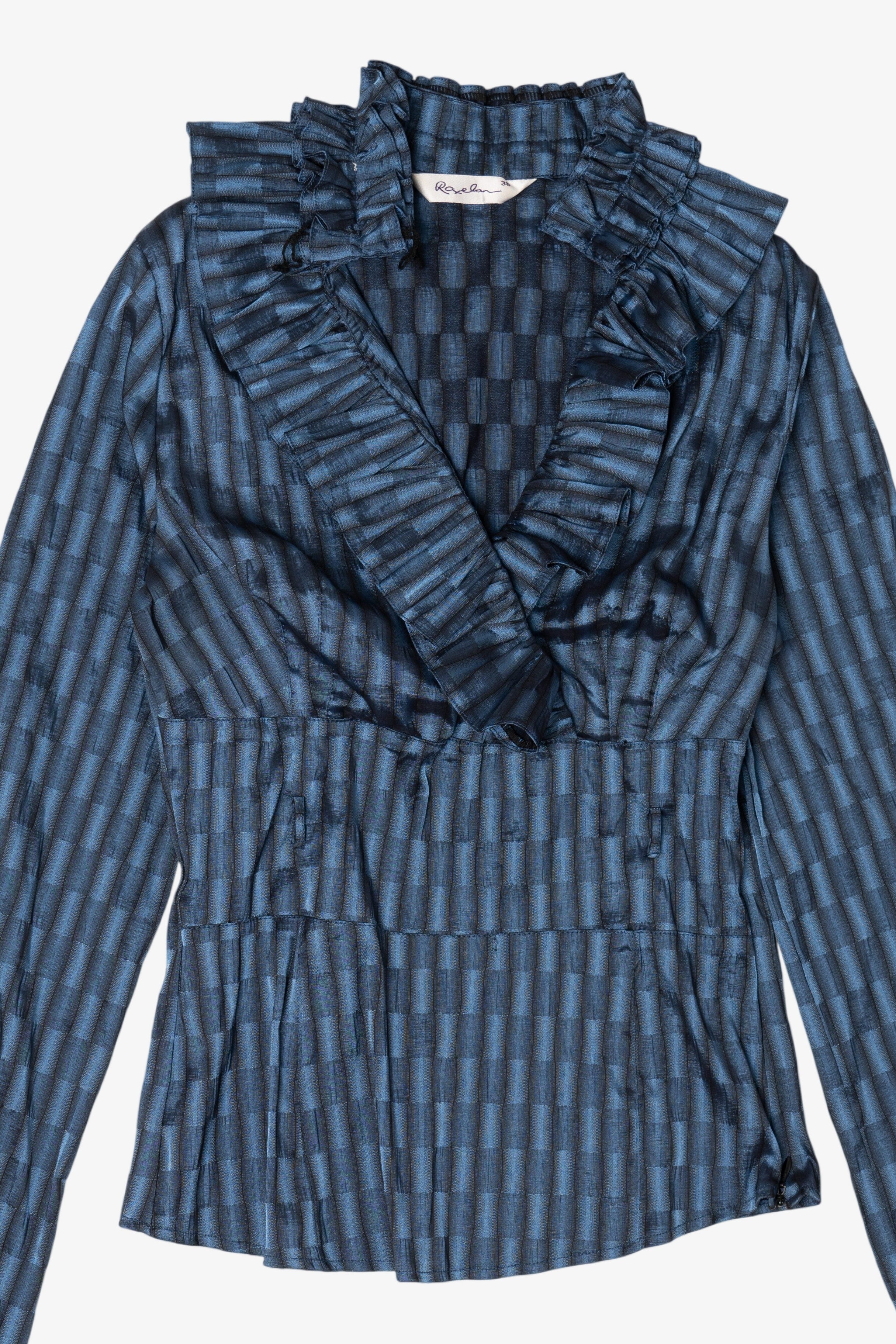 Navy Blue Roxelan Ruffled Collar Blouse