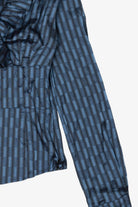 Navy Blue Roxelan Ruffled Collar Blouse