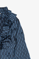 Navy Blue Roxelan Ruffled Collar Blouse