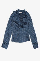 Navy Blue Roxelan Ruffled Collar Blouse
