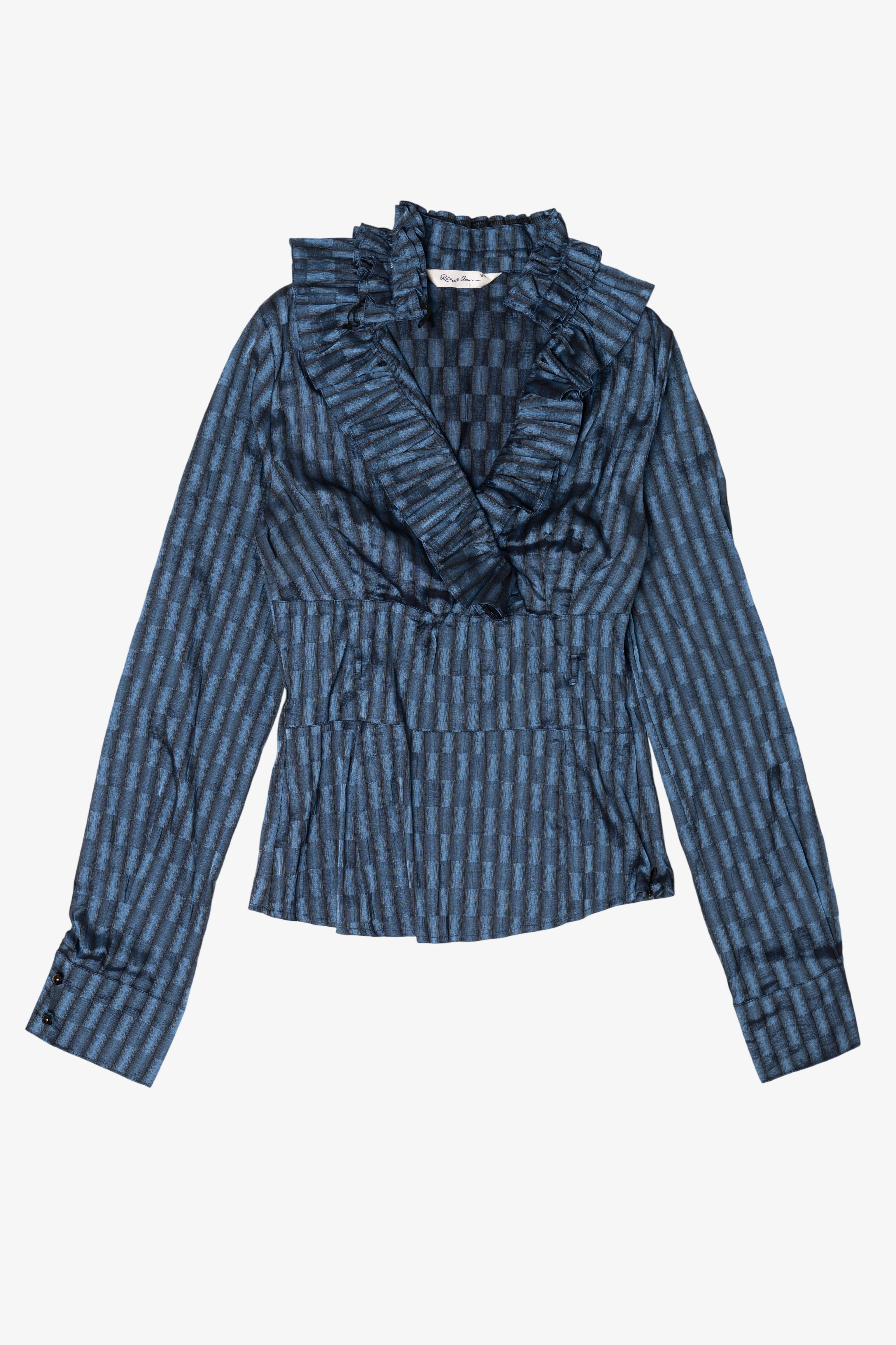 Navy Blue Roxelan Ruffled Collar Blouse