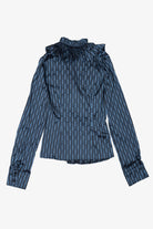 Navy Blue Roxelan Ruffled Collar Blouse