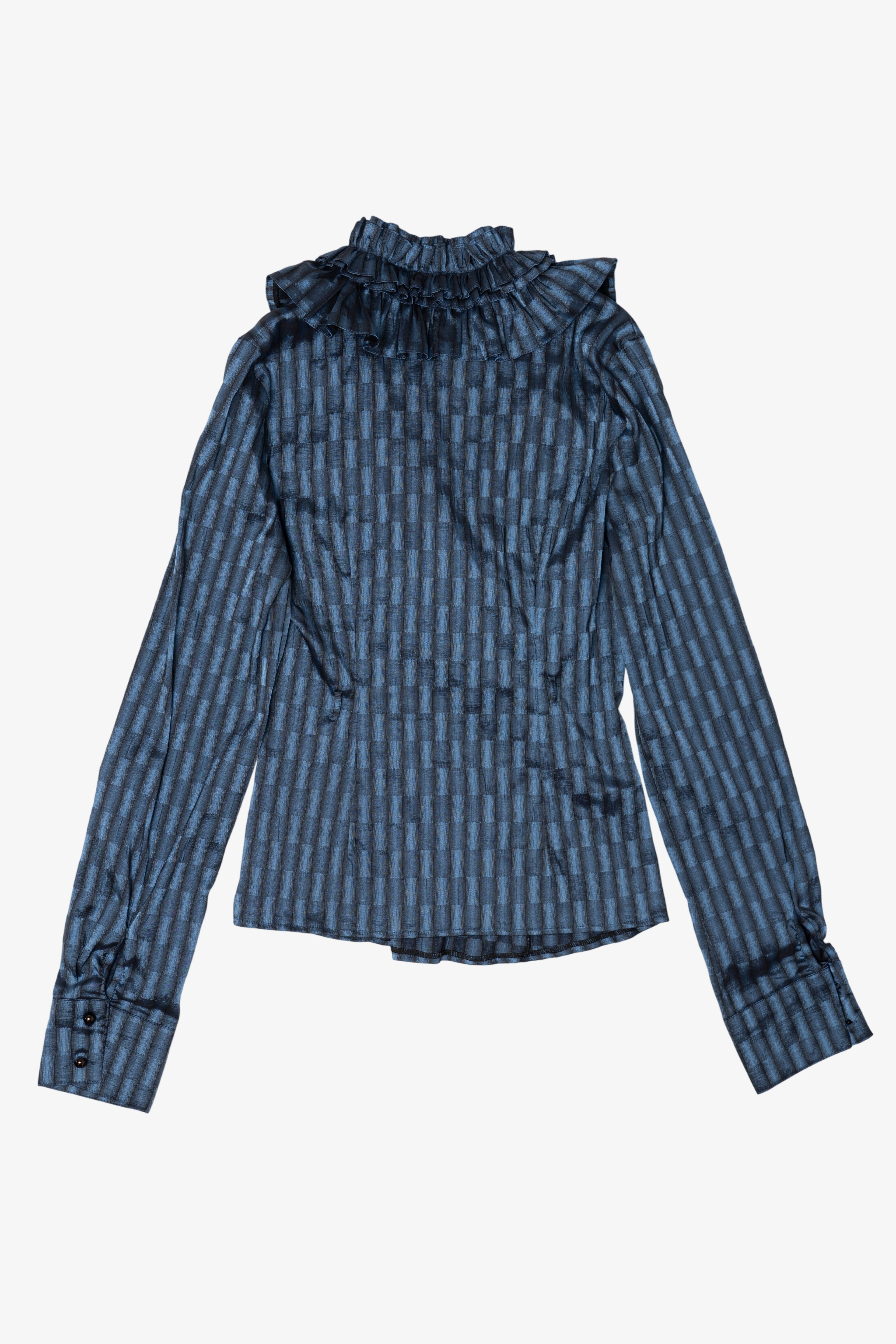 Navy Blue Roxelan Ruffled Collar Blouse