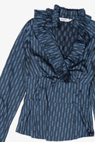 Navy Blue Roxelan Ruffled Collar Blouse