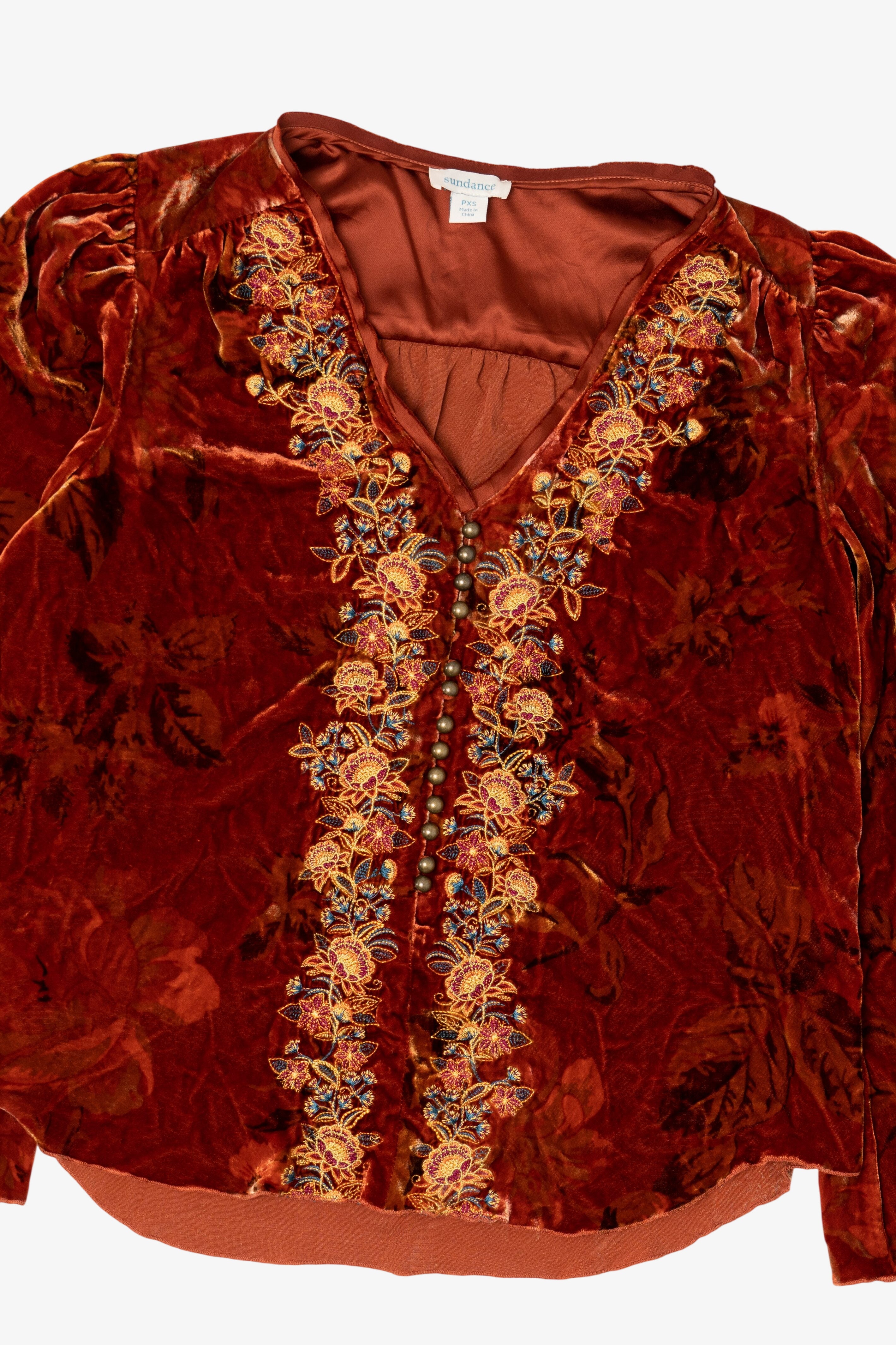 Vintage Burnt Orange Sundance Velvet Blouse (2000s)