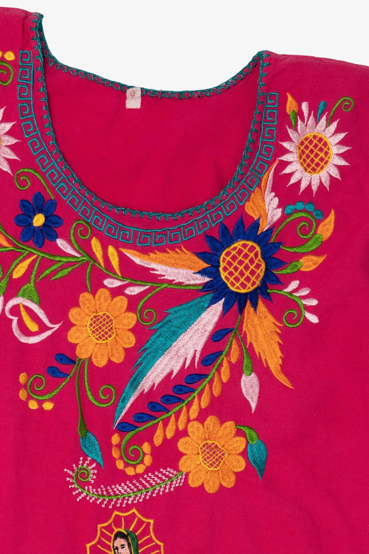 Pink Virgen de Gudalupe Embroidered Mexican Top (2010s)