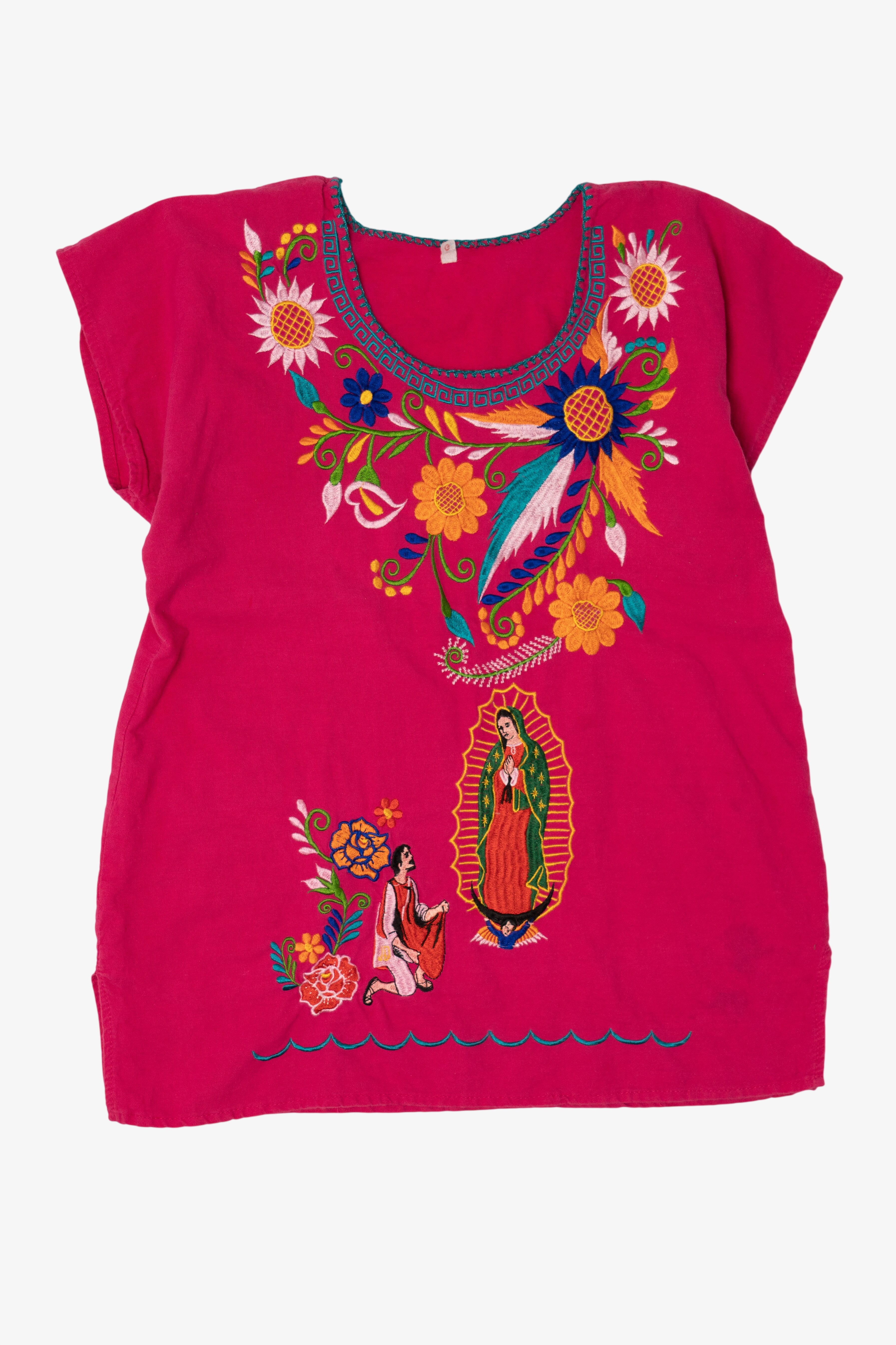 Pink Virgen de Gudalupe Embroidered Mexican Top (2010s)