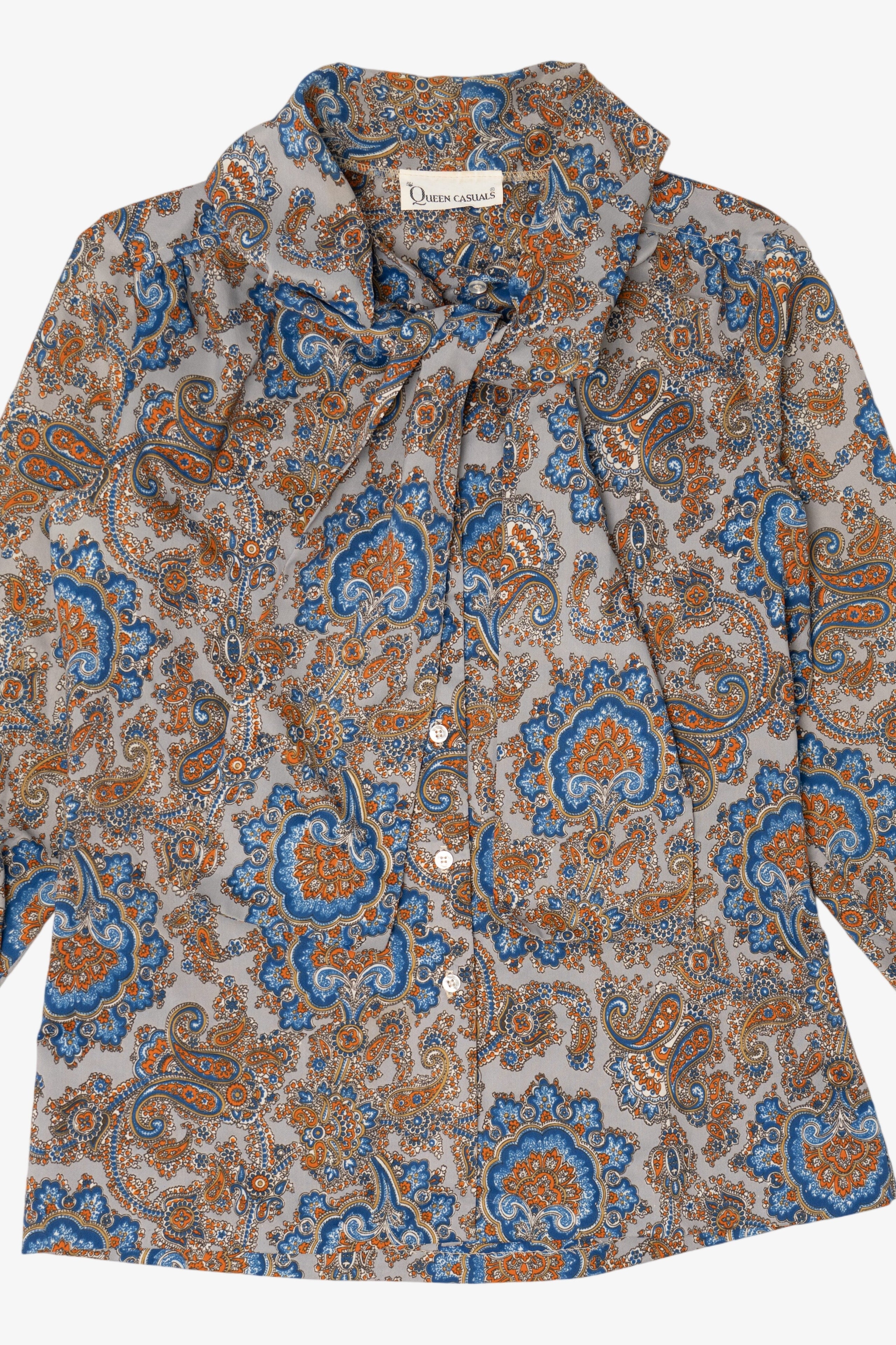 Vintage Queen Casuals Paisley Pattern Pussycat Bow Blouse (1970s)