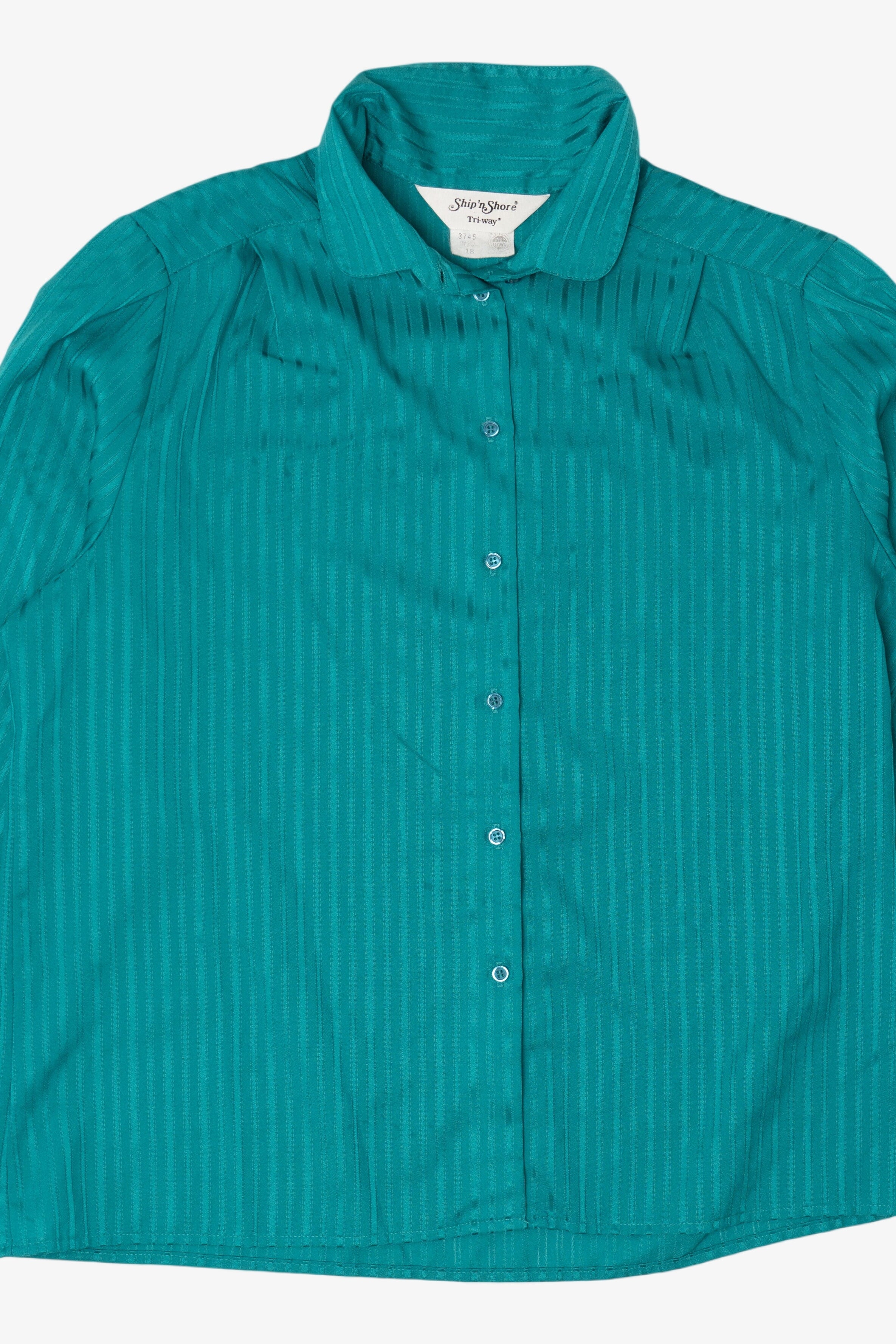 Vintage Teal Striped Ship n' Shore Button Up Blouse (1970s)