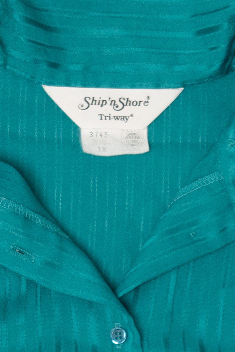 Vintage Teal Striped Ship n' Shore Button Up Blouse (1970s)
