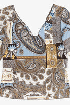 Vintage Paisley Patchwork Print Stretchy Quarter Sleeve Top (1990s)