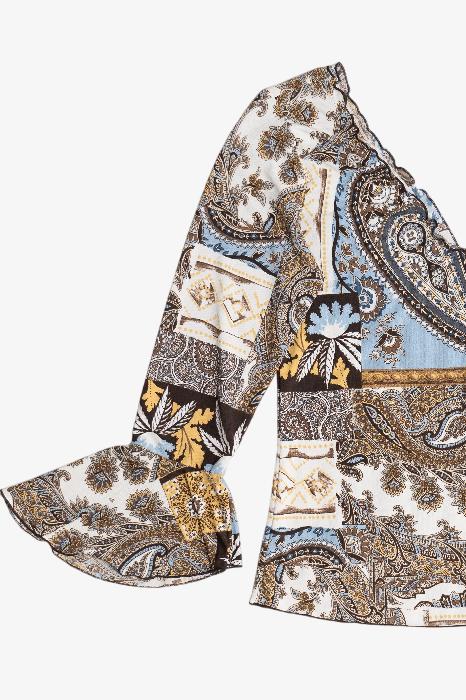 Vintage Paisley Patchwork Print Stretchy Quarter Sleeve Top (1990s)