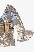 Vintage Paisley Patchwork Print Stretchy Quarter Sleeve Top (1990s)