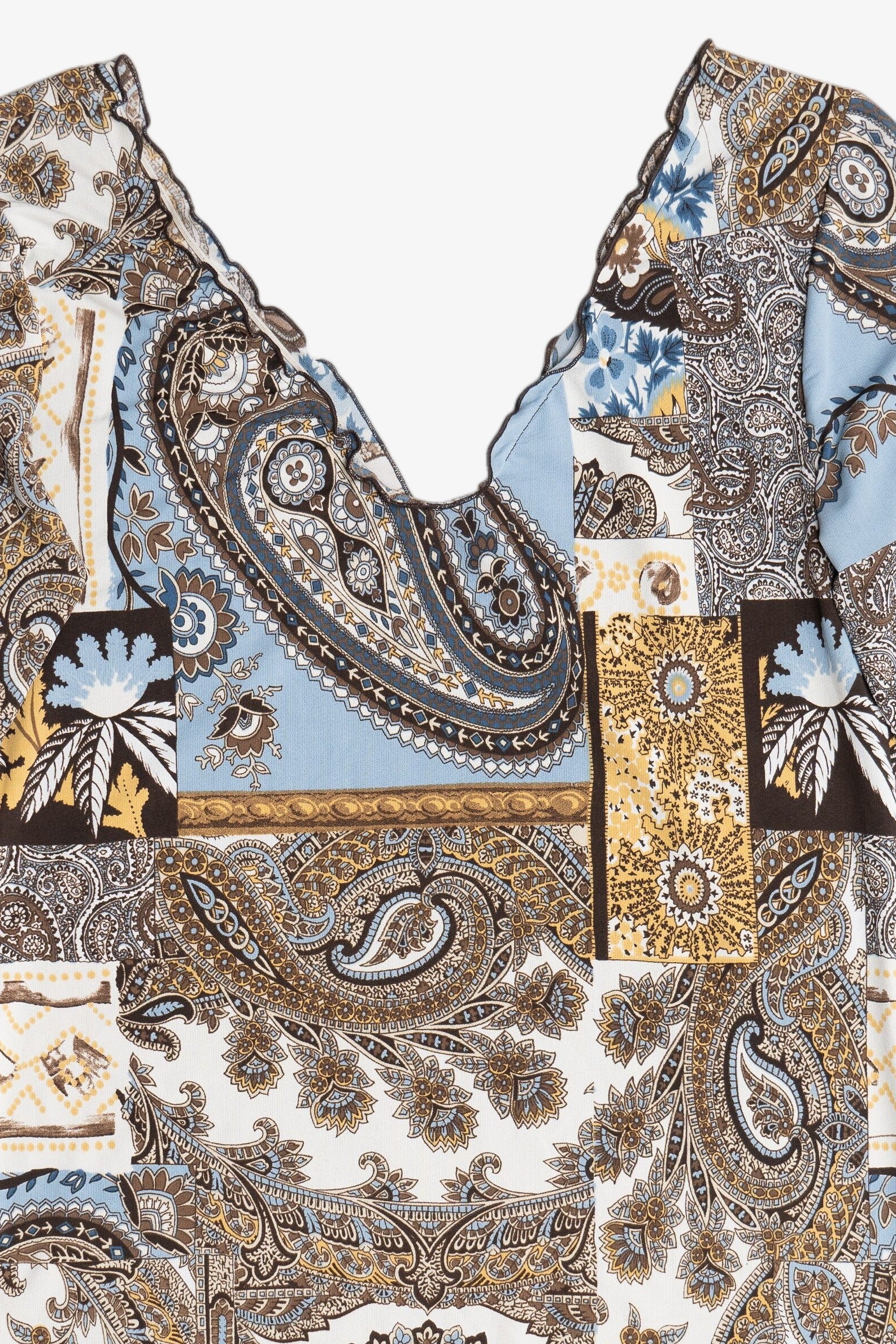 Vintage Paisley Patchwork Print Stretchy Quarter Sleeve Top (1990s)