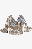 Vintage Paisley Patchwork Print Stretchy Quarter Sleeve Top (1990s)