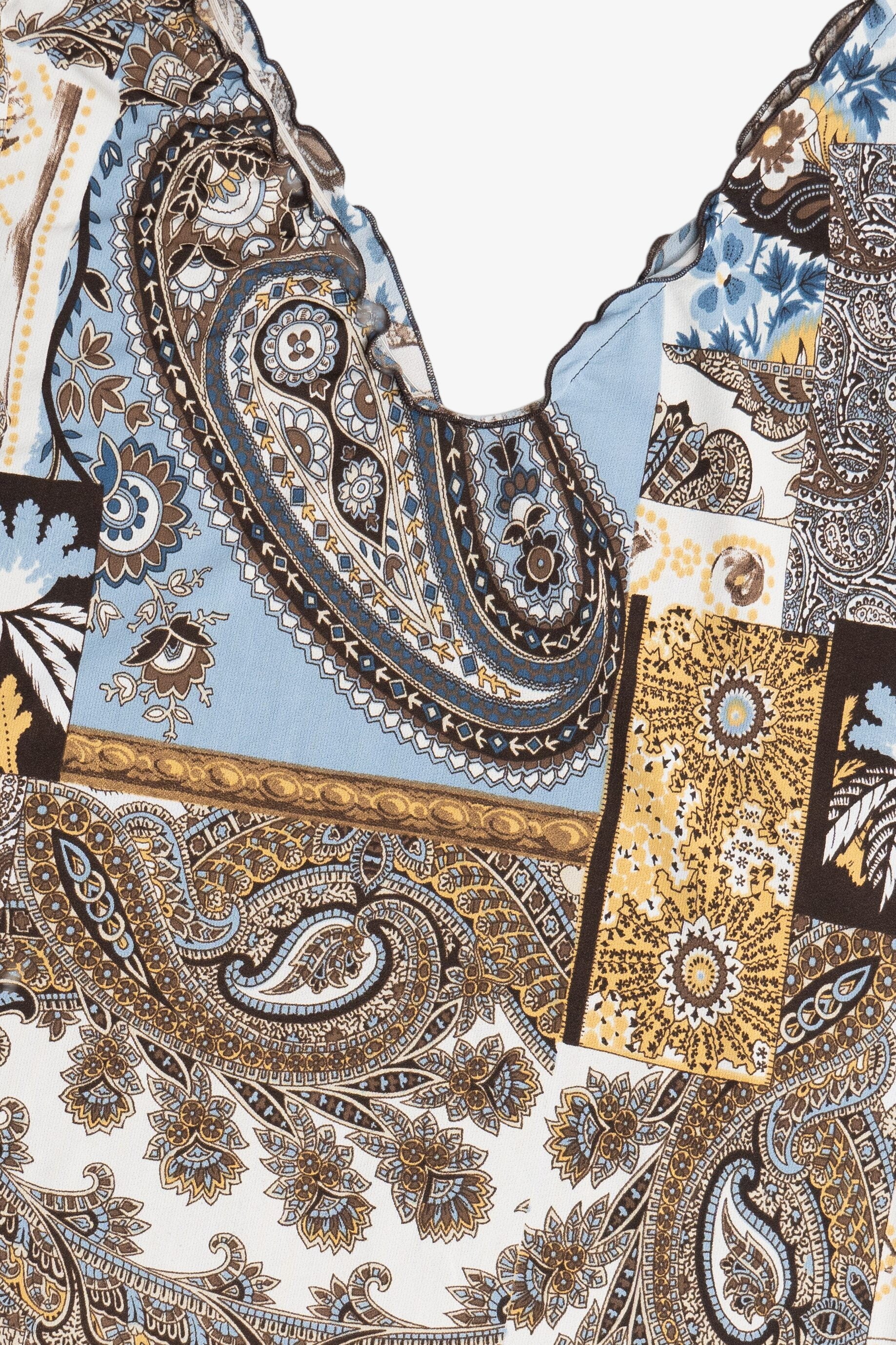 Vintage Paisley Patchwork Print Stretchy Quarter Sleeve Top (1990s)