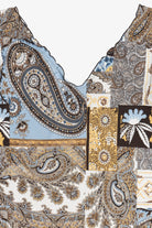 Vintage Paisley Patchwork Print Stretchy Quarter Sleeve Top (1990s)