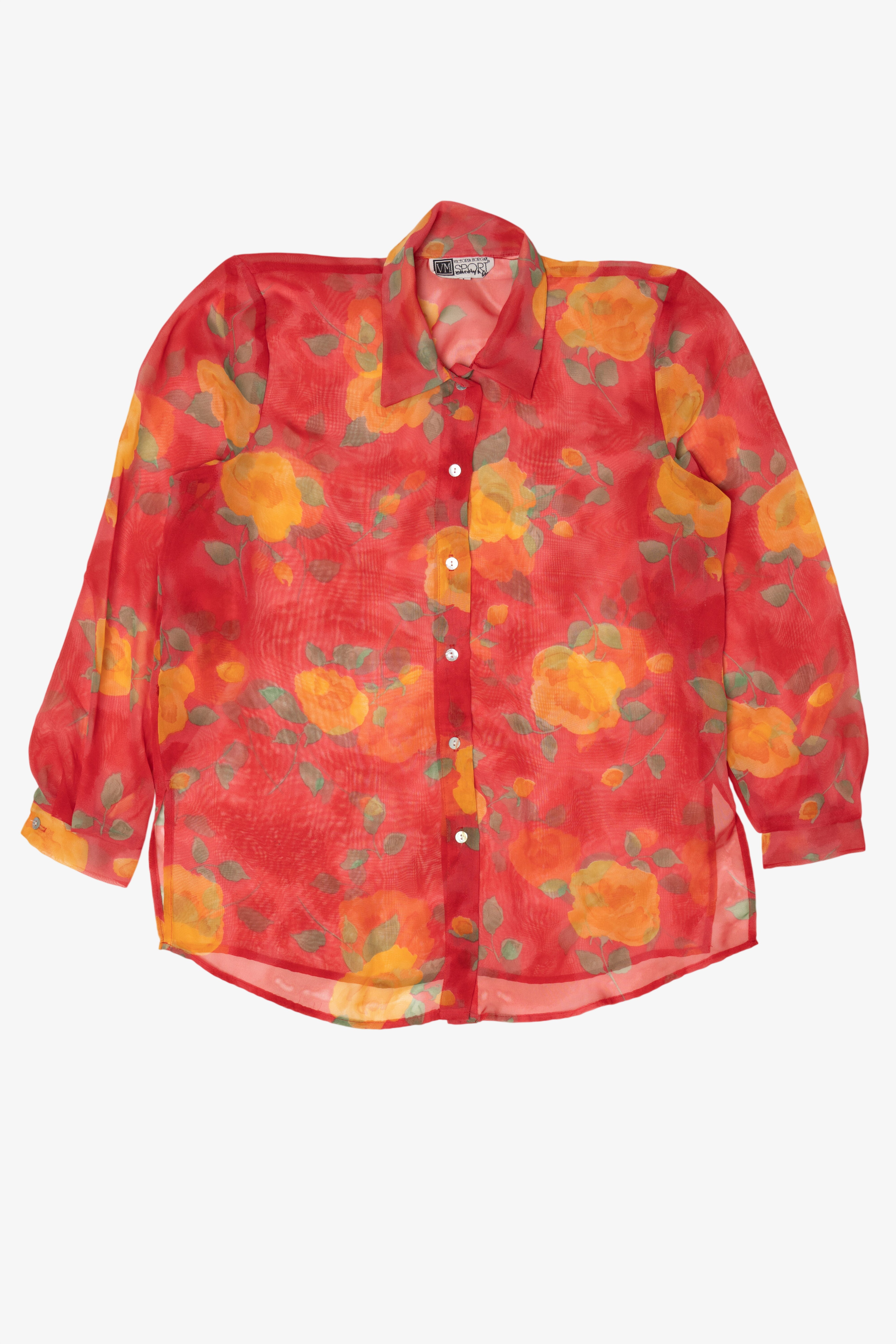 Vintage Red Floral Victoria Morgan Sport Blouse (1980s)